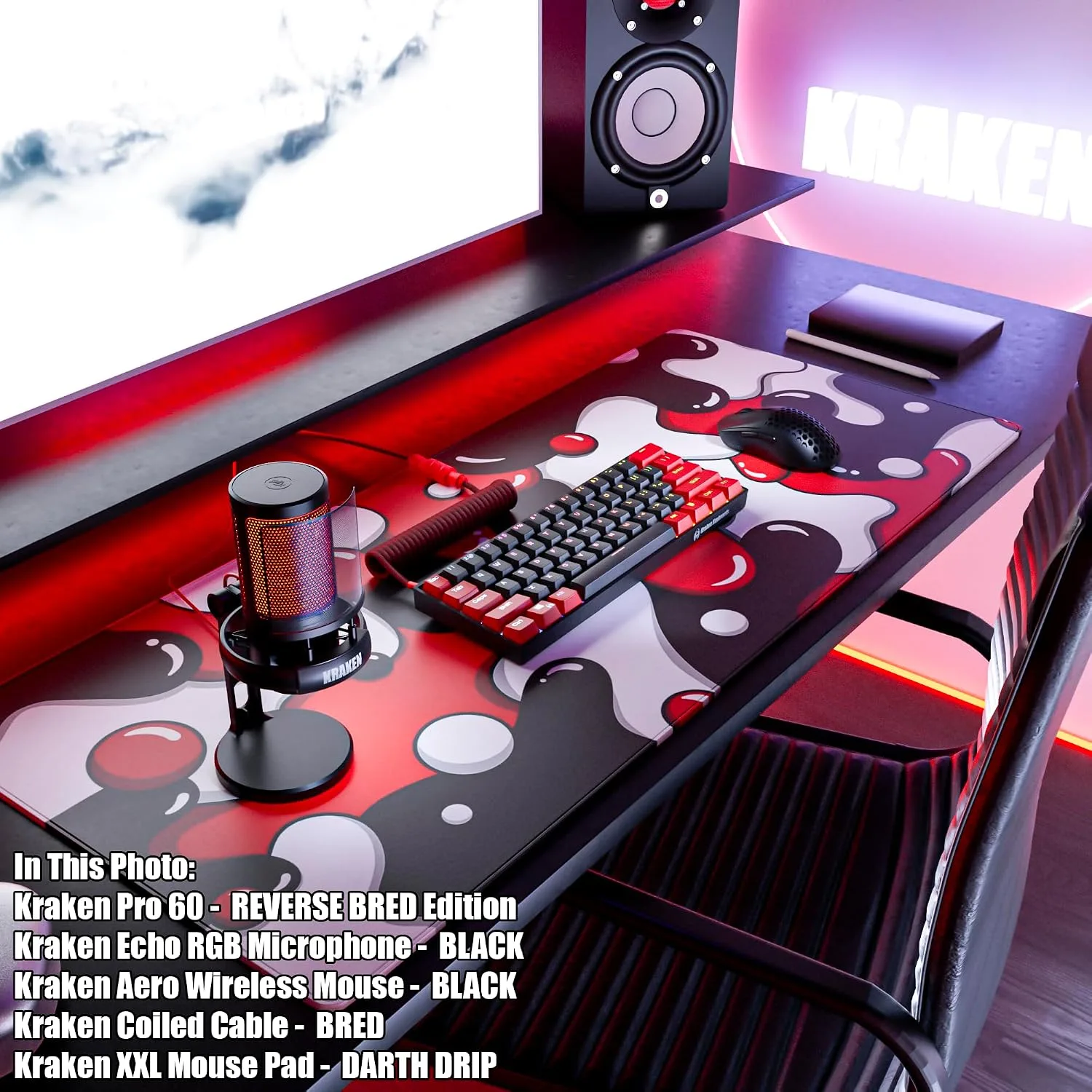 Kraken Gaming Mouse Pad Large Red XXL Mouse Pad for Gaming - Desk Mat for Keyboard - Thick Artisan Mousepad for Desk (Darth Drip)