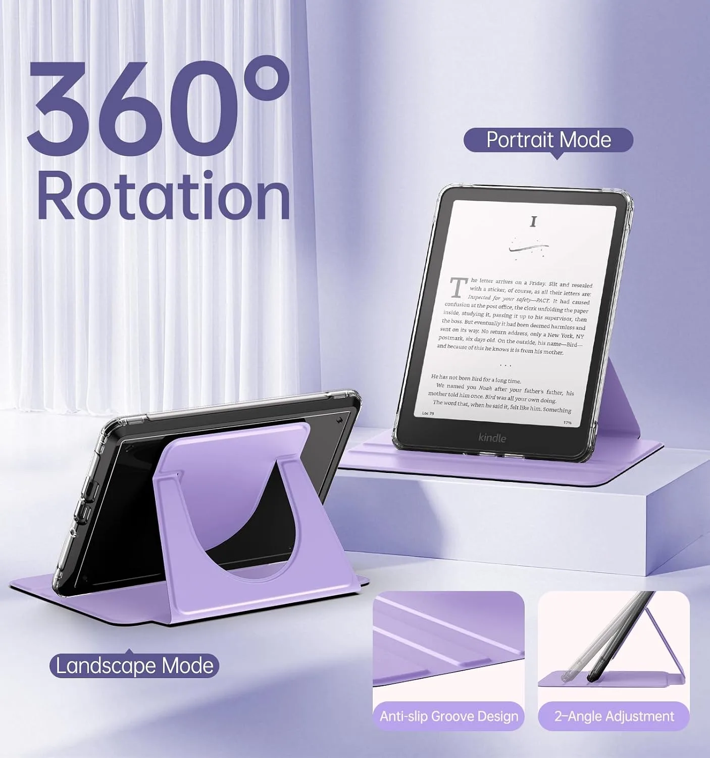 MoKo 360°Rotating Detachable Case for 7" eBook Reader, Lilac
