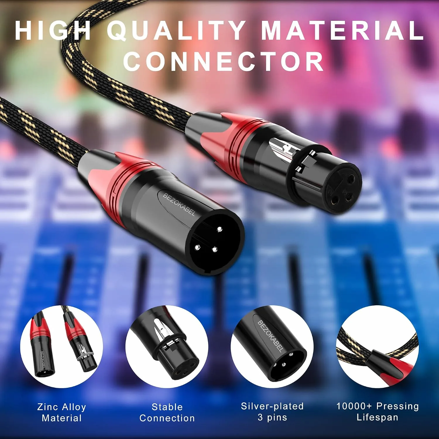 XLR Cables 25ft 4 Packs, XLR Microphone Cables, XLR Speaker Cable Male to Female Nylon Braided 3 Pins Compatible with Microphones, Mixer, Speaker Systems and More
