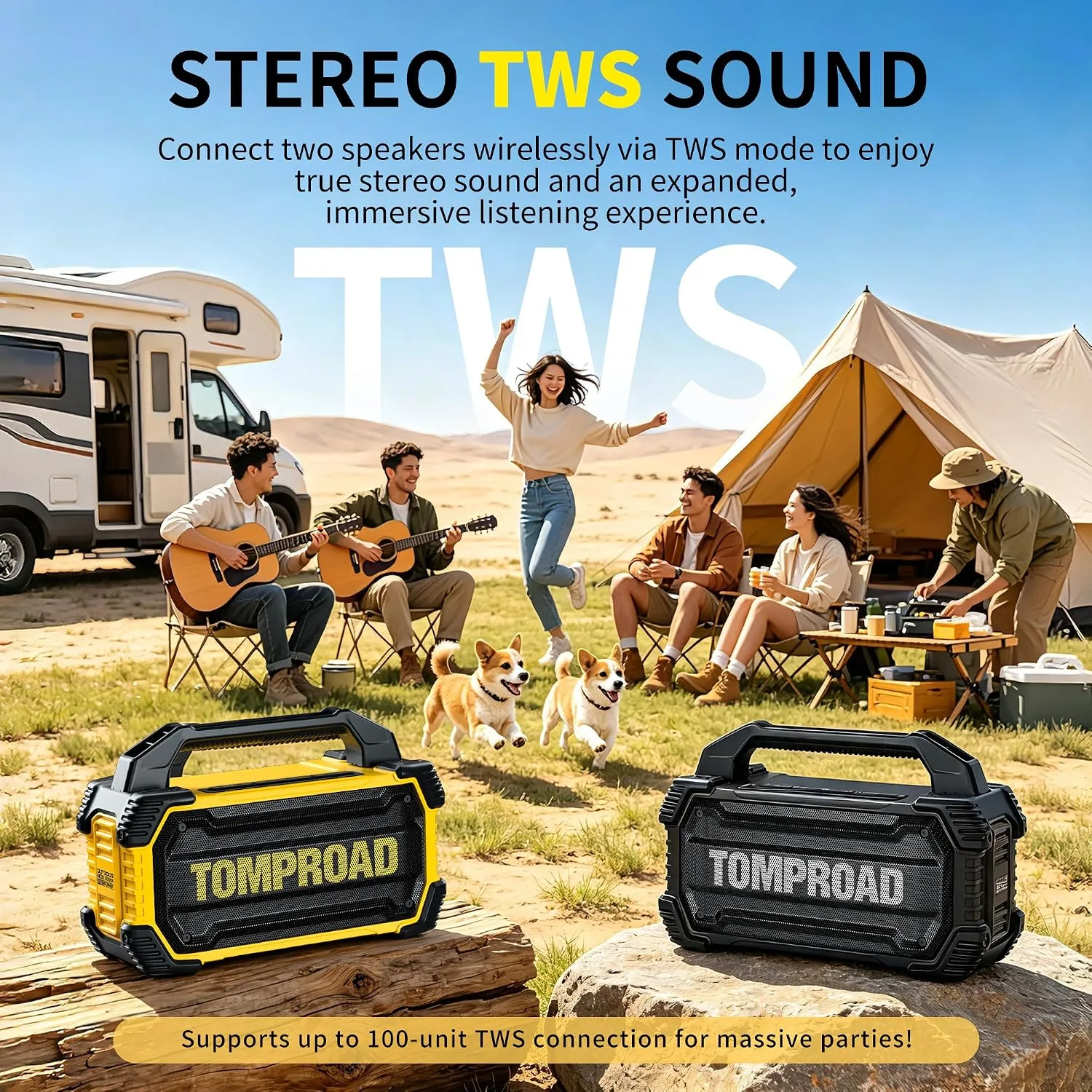 Portable Bluetooth Speaker, 160W Peak Loud Outdoor Speaker, IPX6 Waterproof