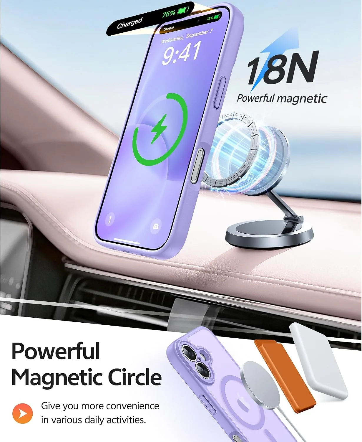 FNTCASE for iPhone 16 Case, Fit for Magsafe, Light Purple