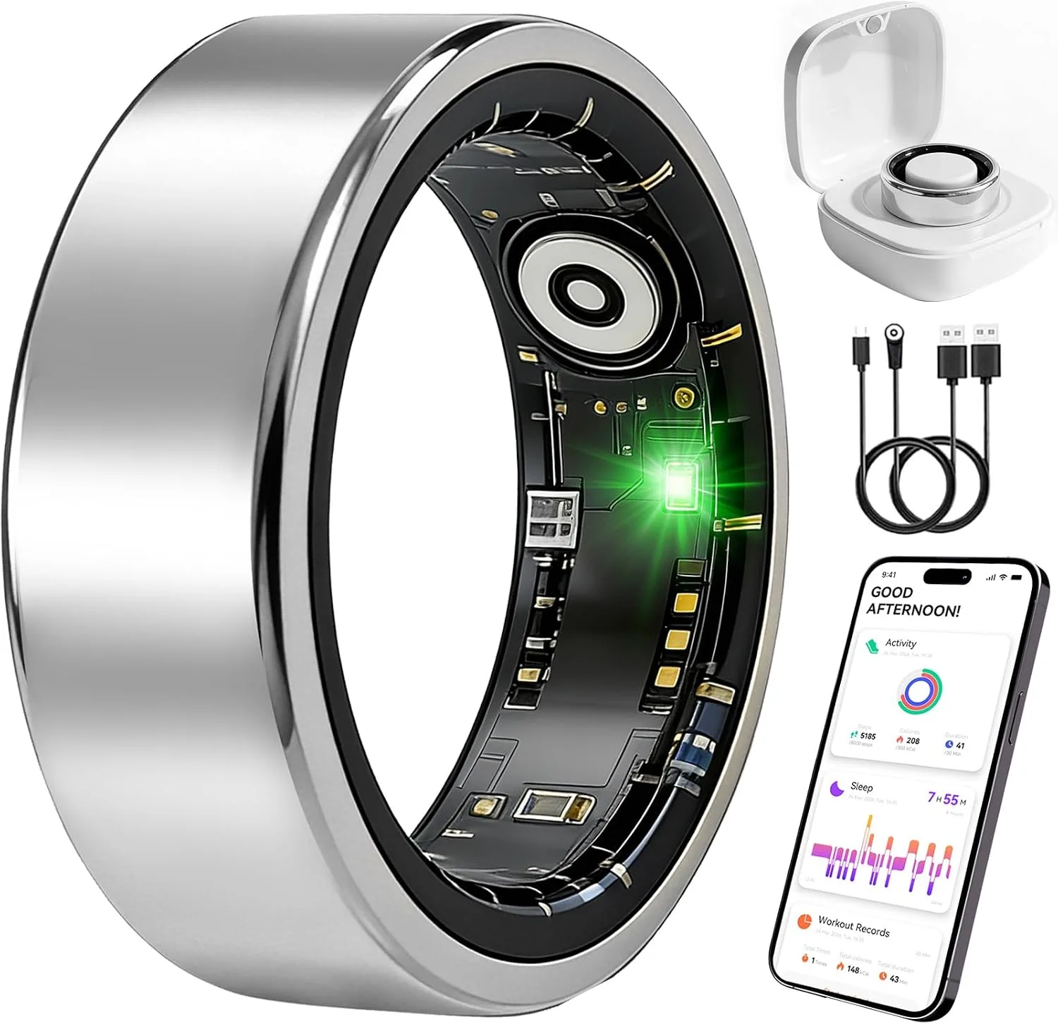 Smart Ring Fitness Tracker, Heart Rate Monitor, Sleep Tracker for Women Men
