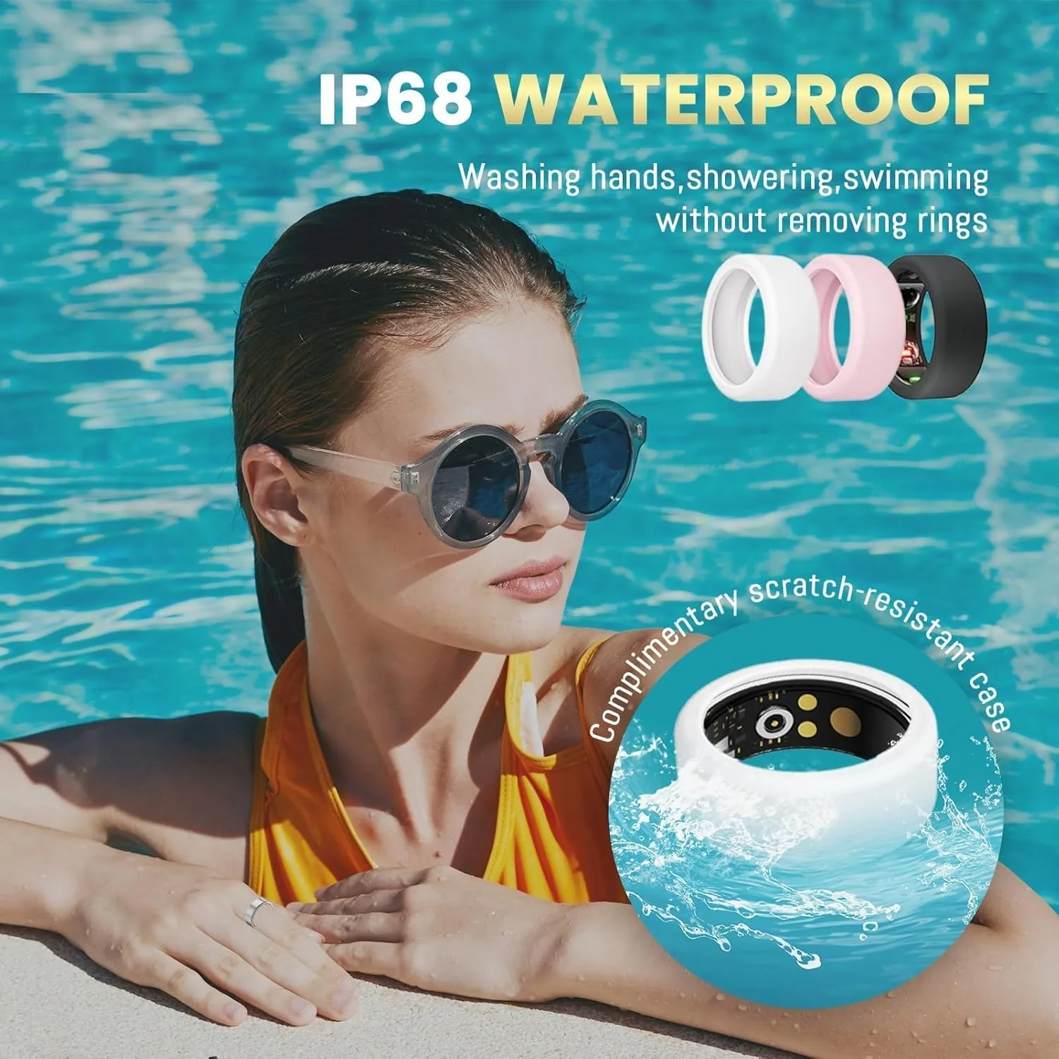 Smart Ring for Women & Men, Health Tracker Ring with Heart Rate, Blood Oxygen,Blood Pressure, IP68 Waterproof Fitness Ring, Sleep Tracker for iPhone and Android, No APP Fee