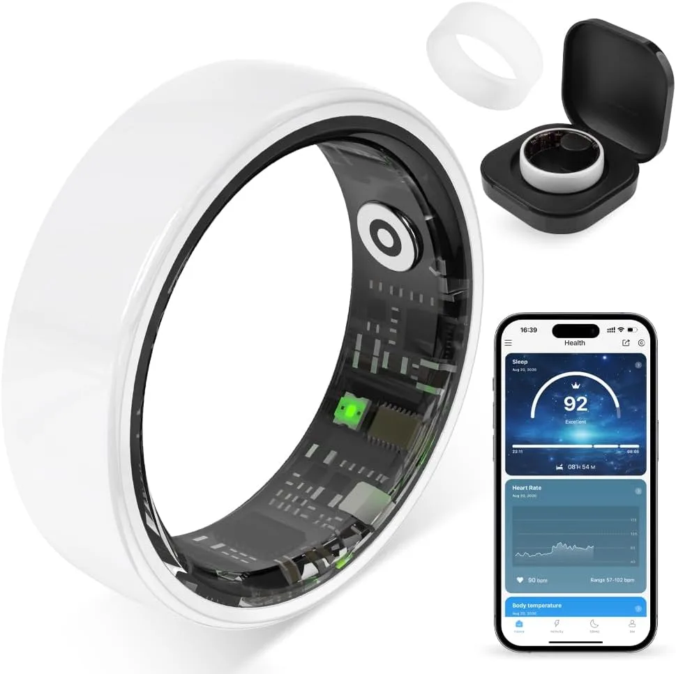 Smart Ring for Women, Health Tracker & 5ATM, COLMI R02. (White Ceramic, 8#)