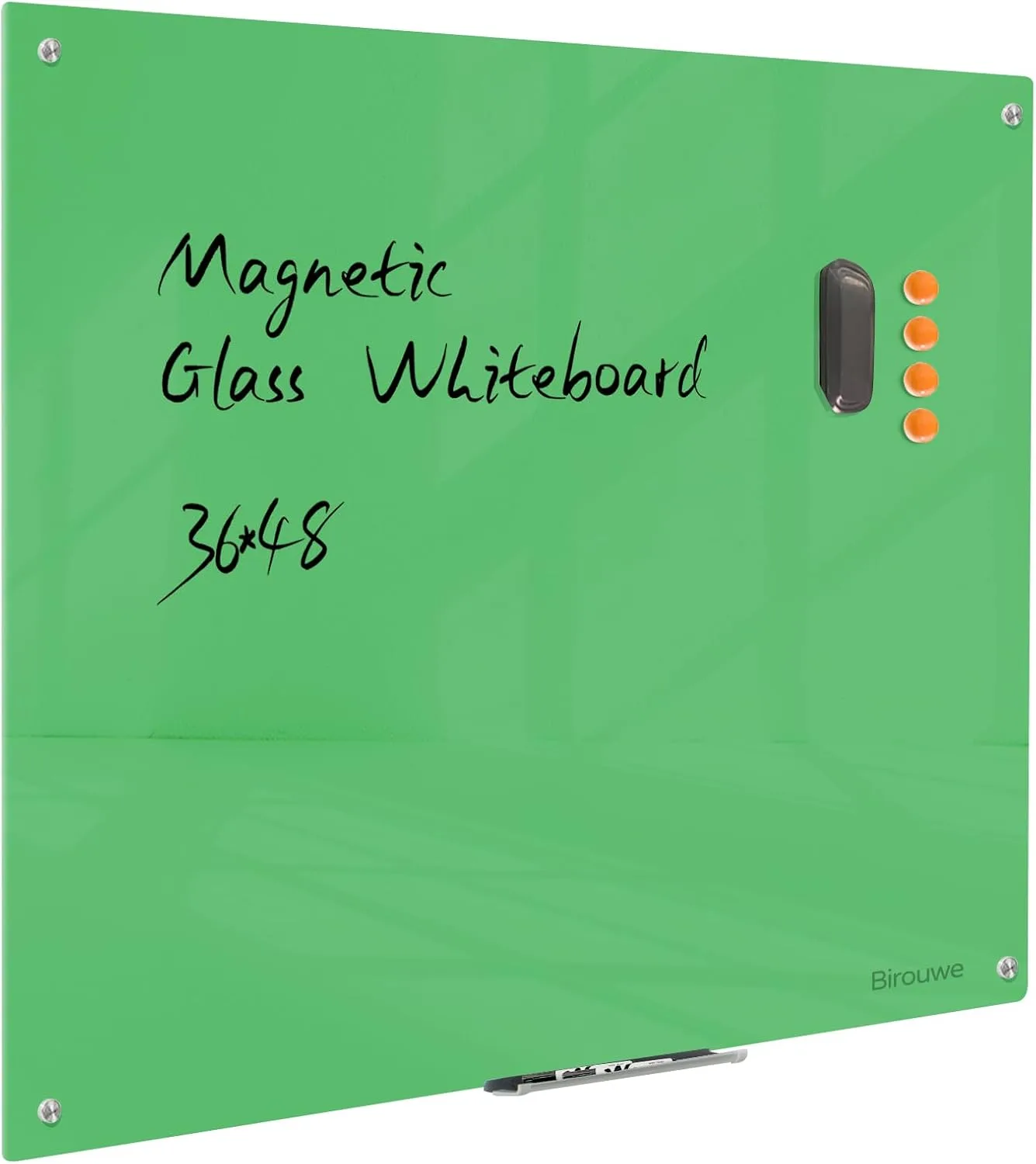 Magnetic Glass Dry Erase Board - White Board 48 x 36 Inch Wall Mounted Glass Whiteboard, Large Frameless Glass White Board for Wall Office, Home & School, Green