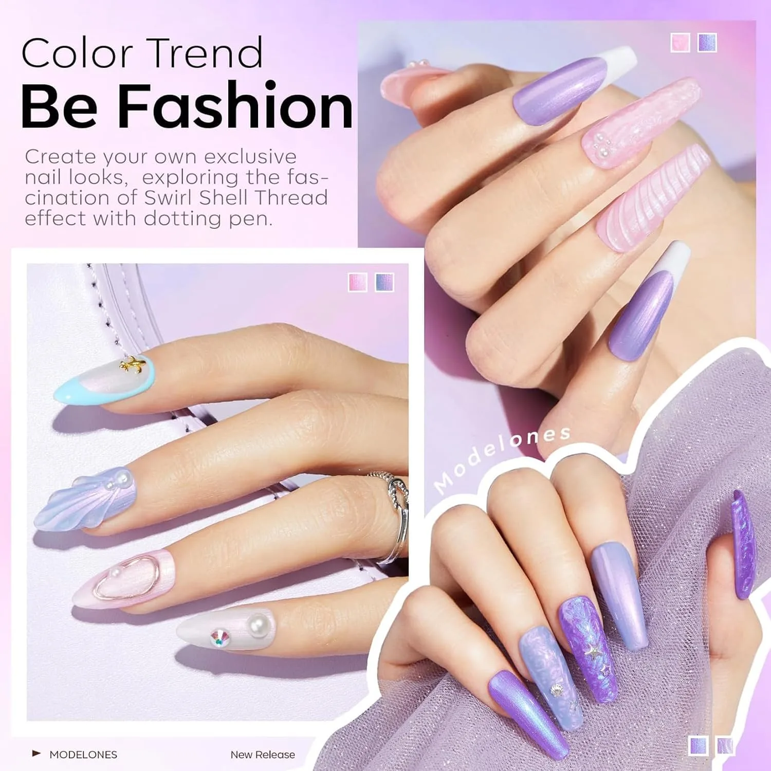 modelones Gel Nail Polish Glitter Pearl 6Colors Pink Purple White Spring