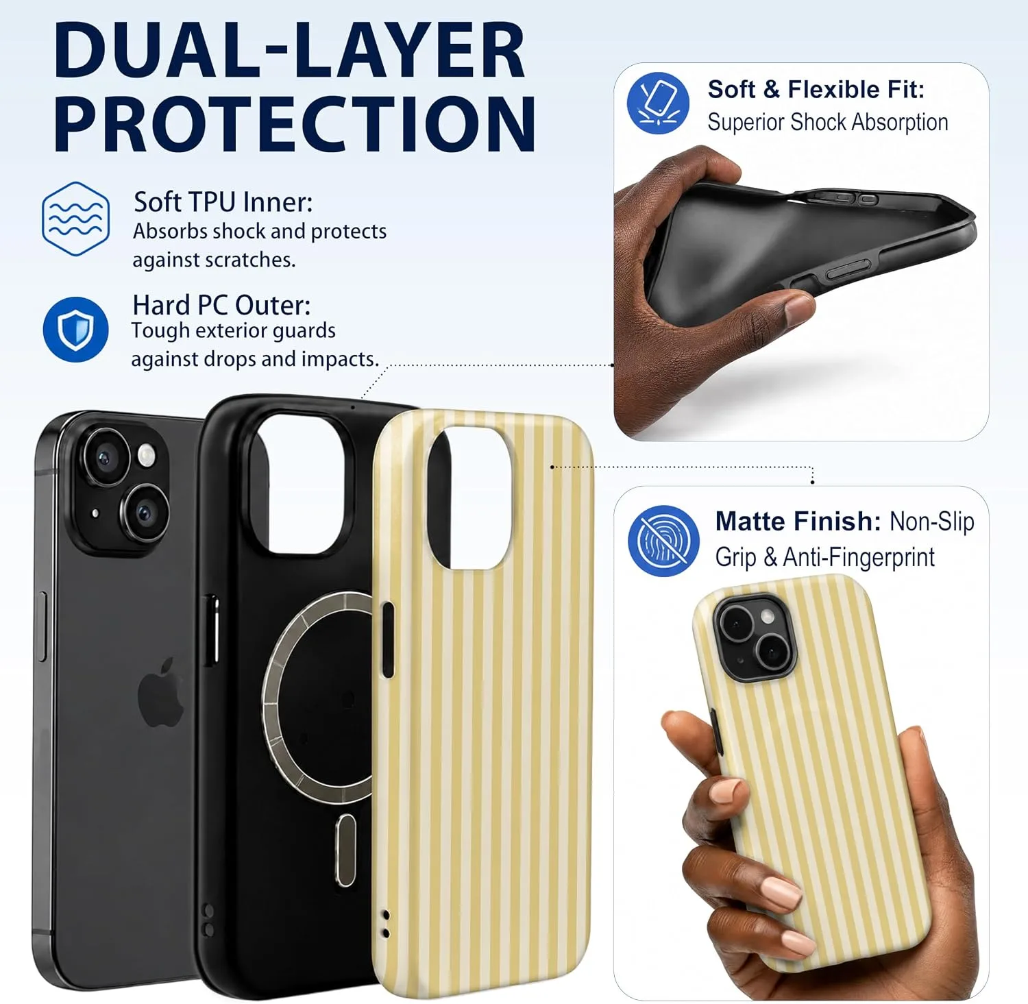 Magnetic for iPhone 15 Phone Case, Cute Butter Yellow Striped