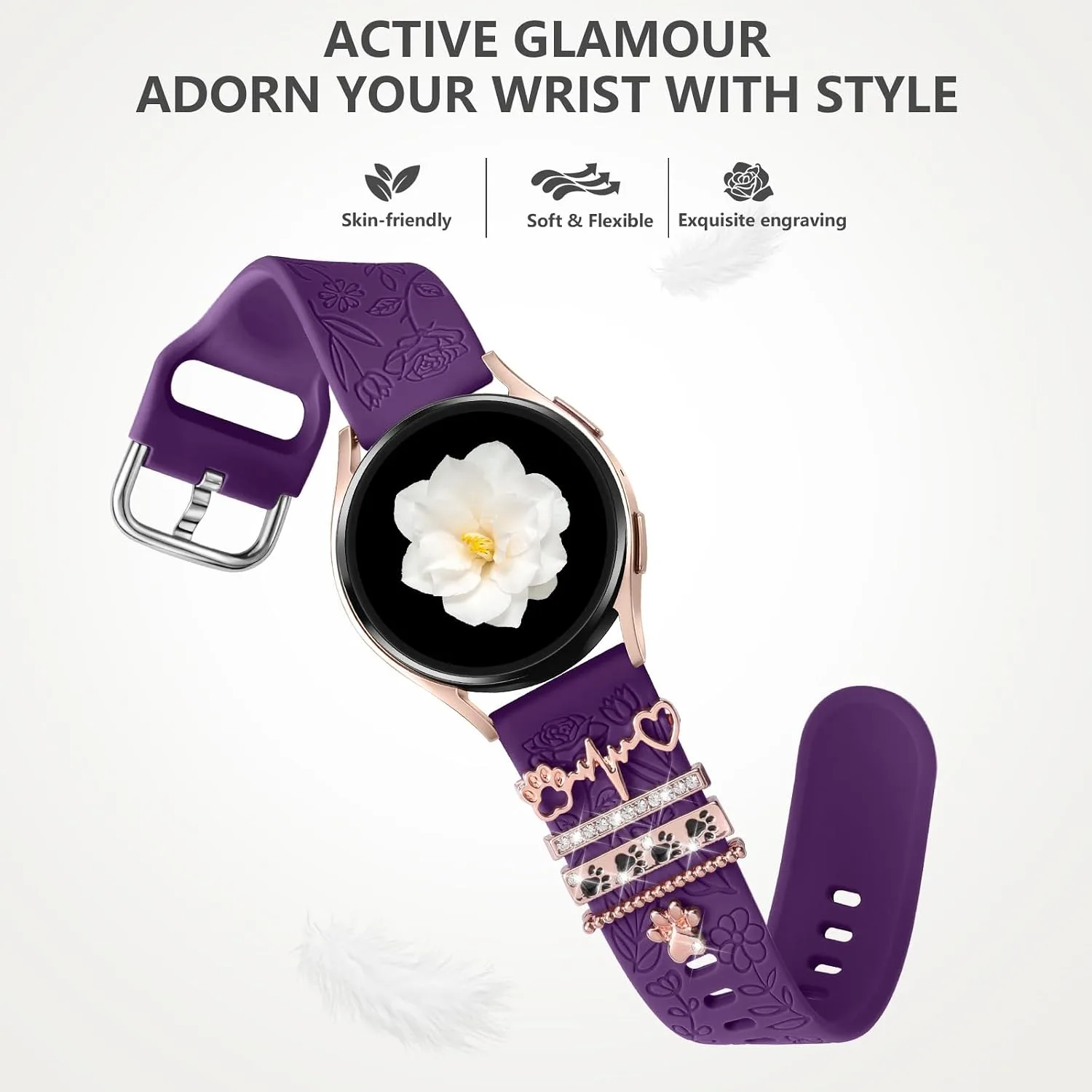 DaQin Flower Engraved Band Compatible with Samsung Galaxy Watch 7 Bands