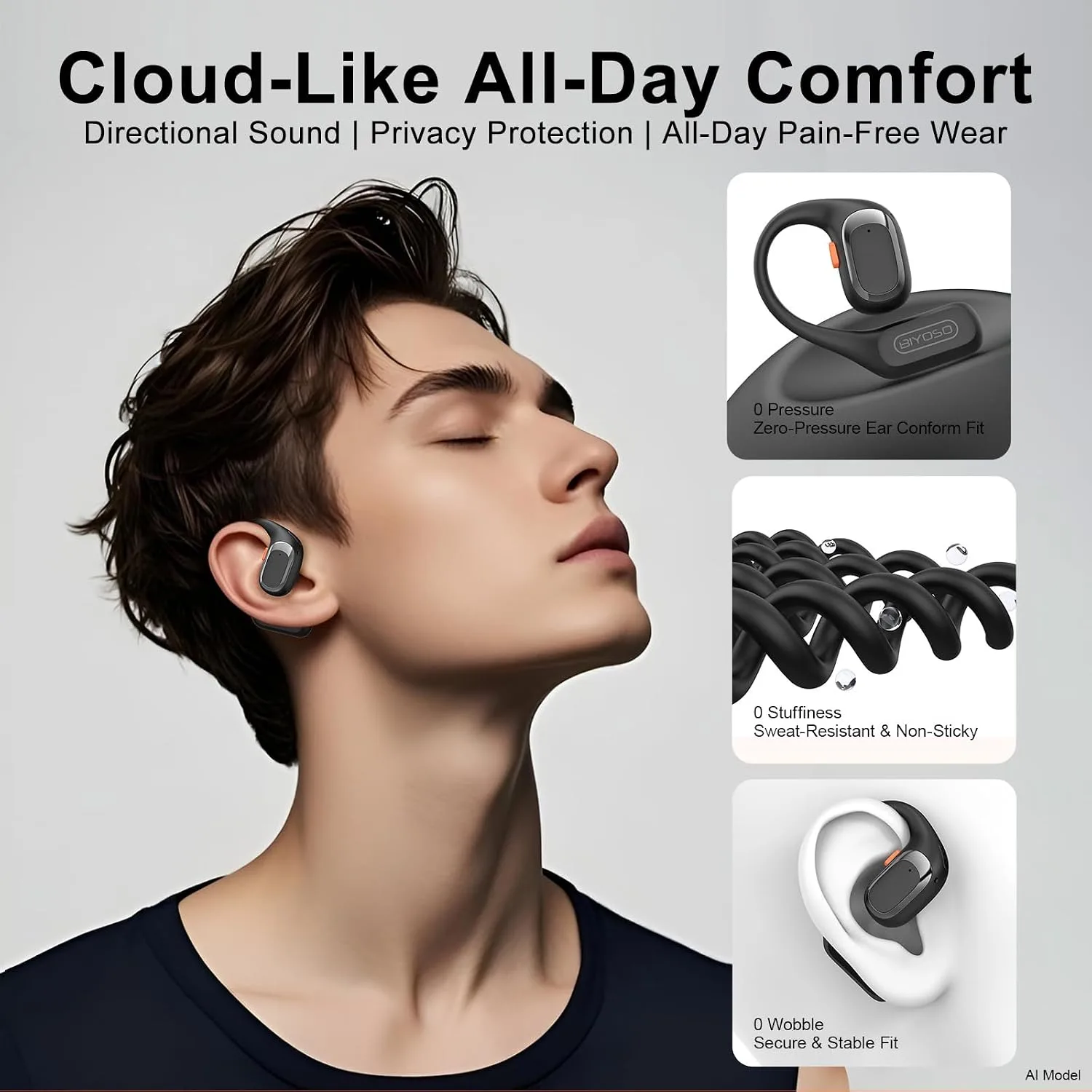 X52 Open-Ear Headphones, Open Earbuds, Dual-Channel