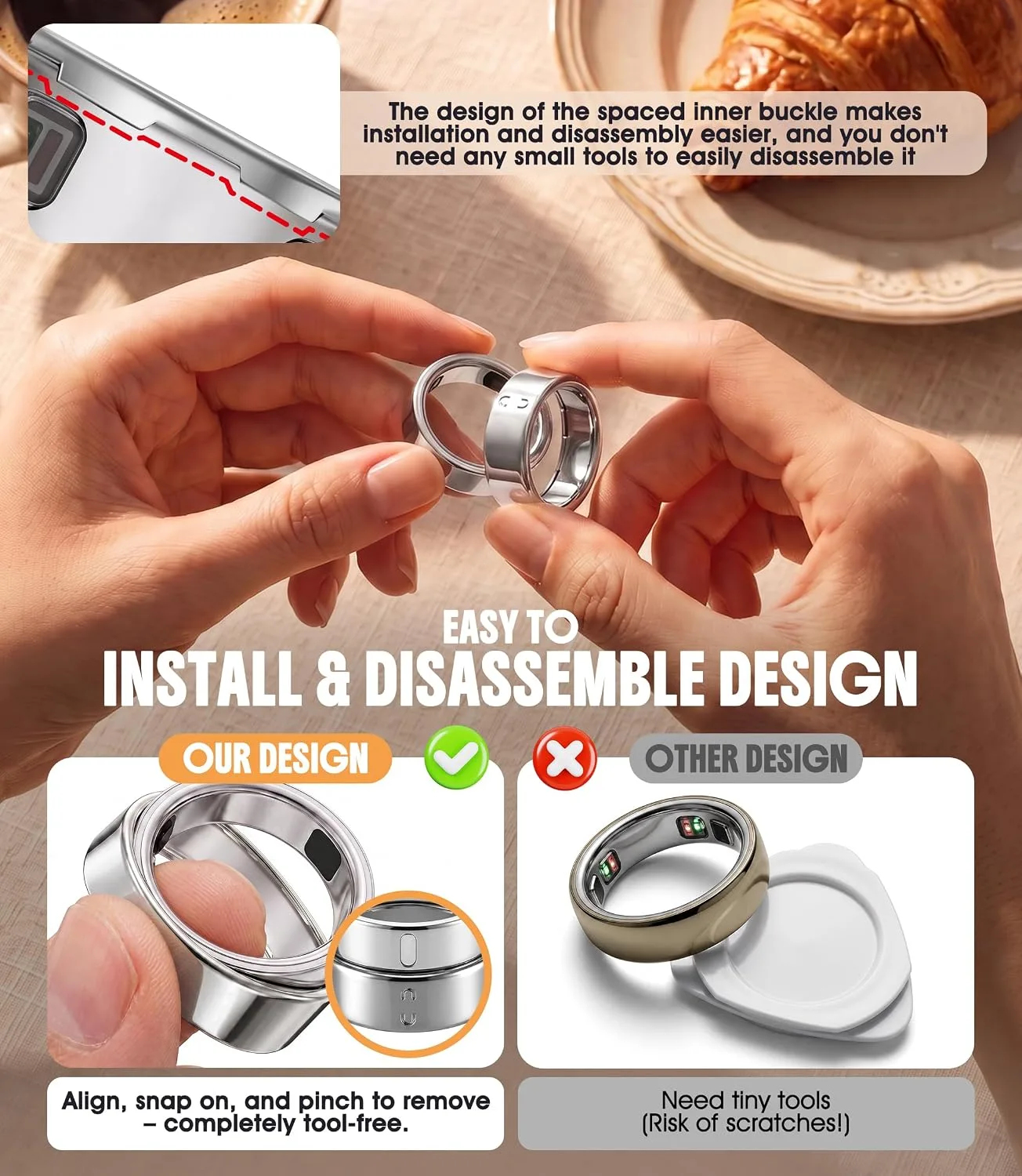 3 Pack Ring Cover Compatible for Oura Ring 5, Resistant TPU, Silver-Size 8