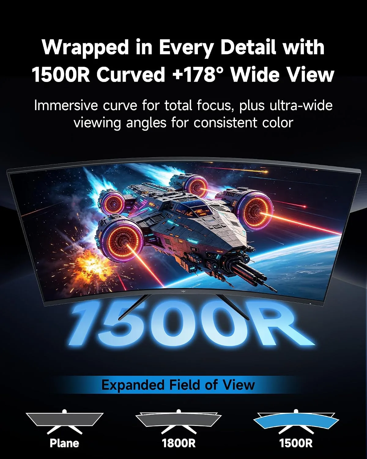 KTC H27S5 27 Inch Curved Gaming Monitor, QHD 2K 200Hz / HD 400Hz Dual Mode