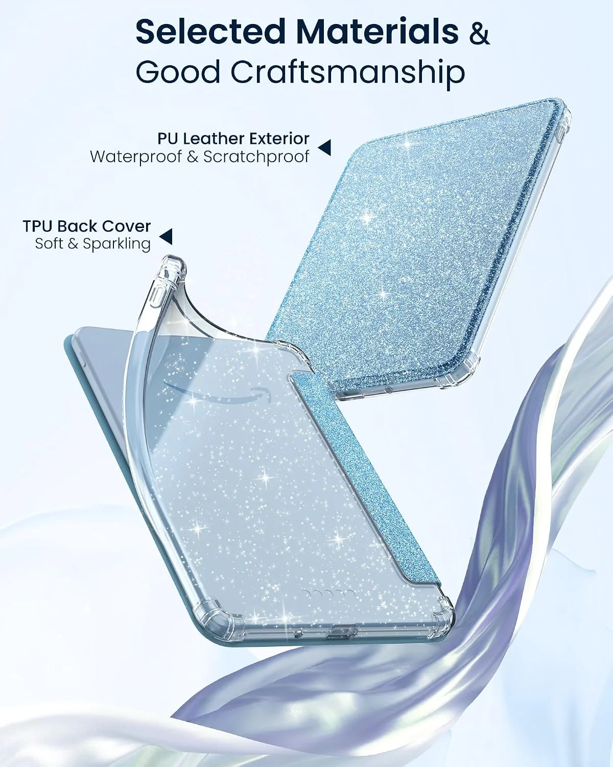 MoKo Case for 6" Kindle Basic 12th Generation 2026, Glitter Light Blue