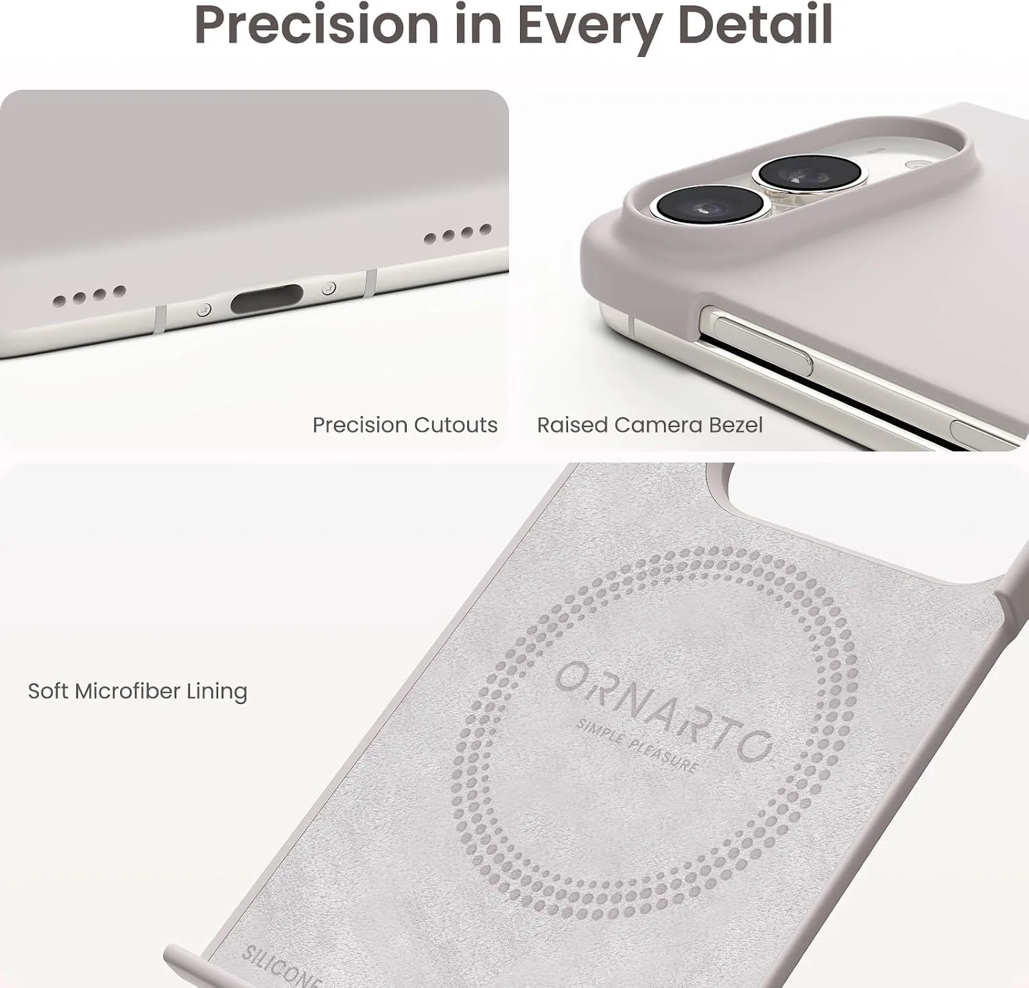 ORNARTO for iPhone Duo Case,Magnetic Slim Liquid Silicone,Stone Gray