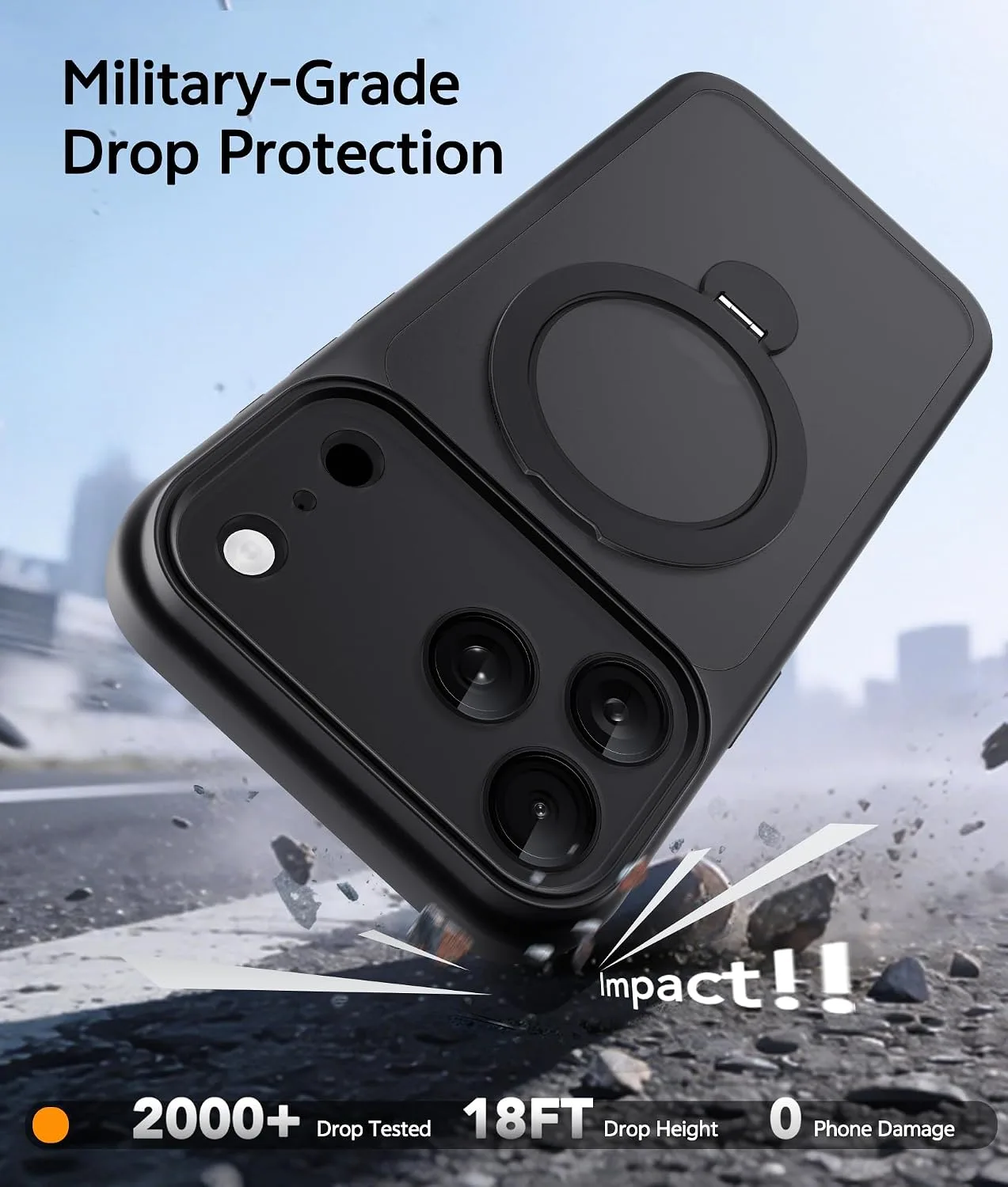 for iPhone 17 Pro Case with 360 Spin Stand, Black
