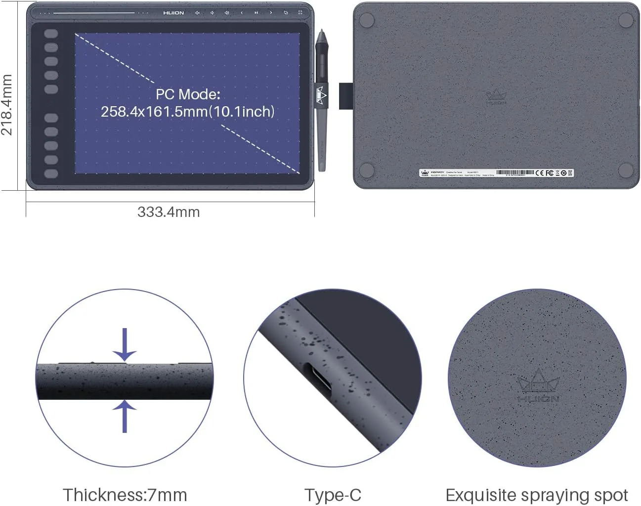 HUION HS611 Drawing Tablet 8192 Pressure Graphics Tablet with 10 HotKeys