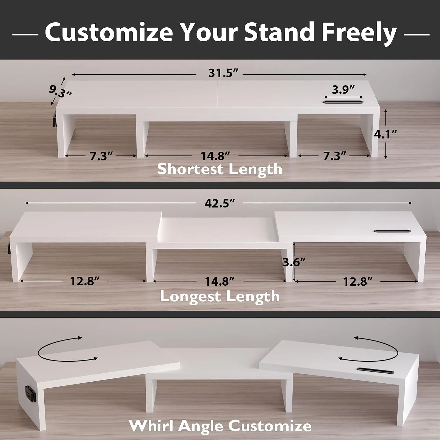 BONTEC Dual Monitor Stand Riser, Adjustable Length & Swivel Angle, White