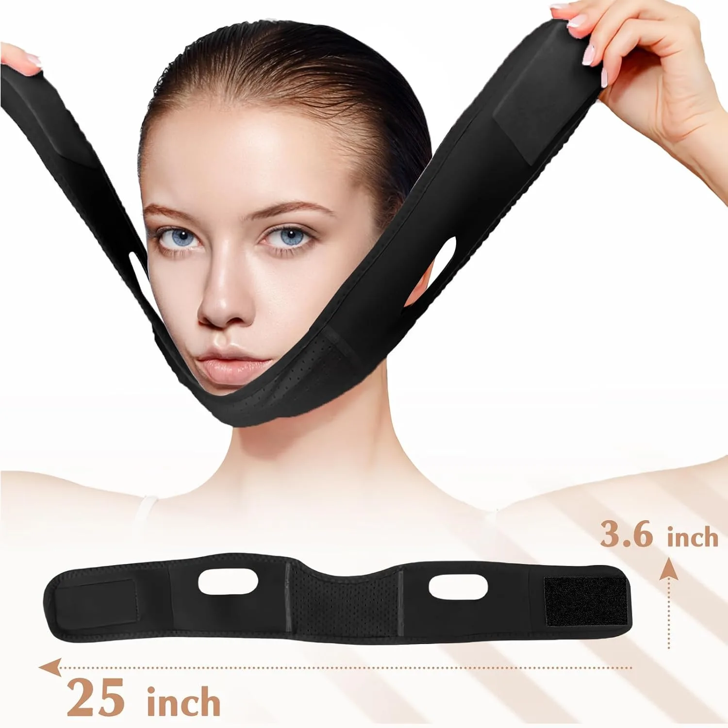 Reusable V Line Lifting Mask with Chin Strap for Sleeping, V Shaped Face Mask for Sagging, Jawline Shaper(Black)