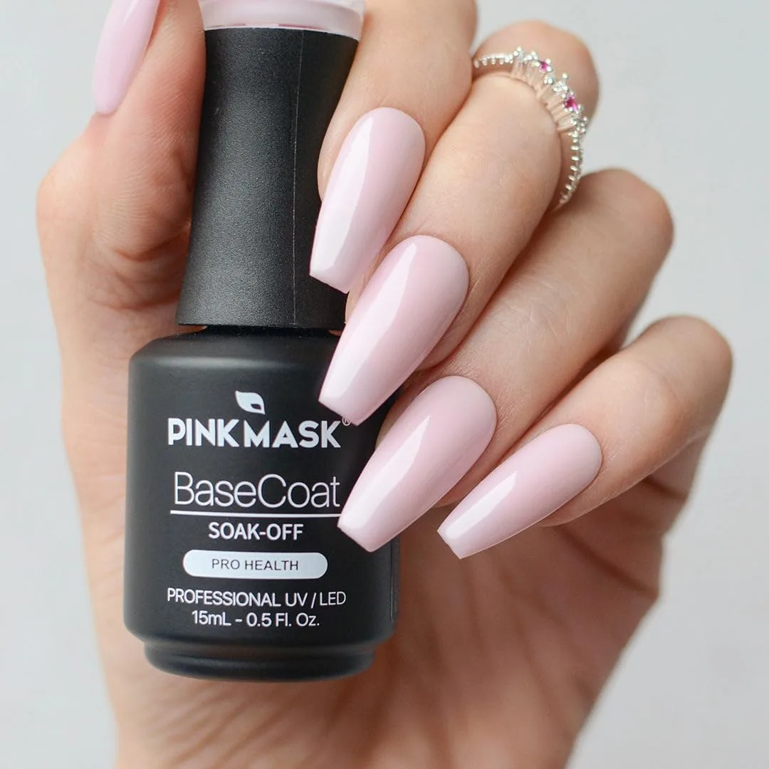 PINK MASK Gel Color Classic Base Coat 15mL-Lady in Pink, Soak-Off Professional UV/LED, Builder Base No-Wipe Formula, Long Lasting, Base Coat Nail Strengthener