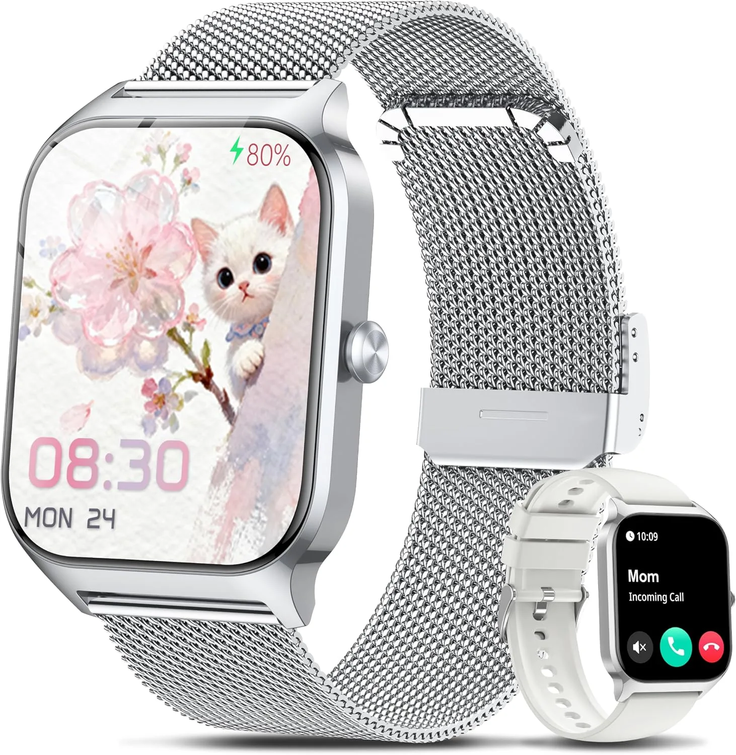 Smart Watch Women Men, 1.85" Reloj Inteligente para mujer hombre, Make/ Answer Call, Health Monitor/Blood Pressure, 110+ Sports Modes, Voice Control, IP68 Waterproof Compatible with Android & iPhone