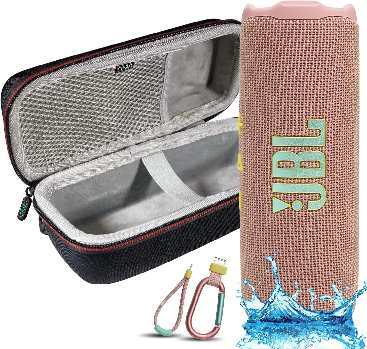 JBL Flip 7 Portable Bluetooth Speaker, IP68 Waterproof, Dustproof, Drop-Proof, PushLock System, AI Sound Boost, 16H Battery, Megen Hardshel Protection Case (Red)