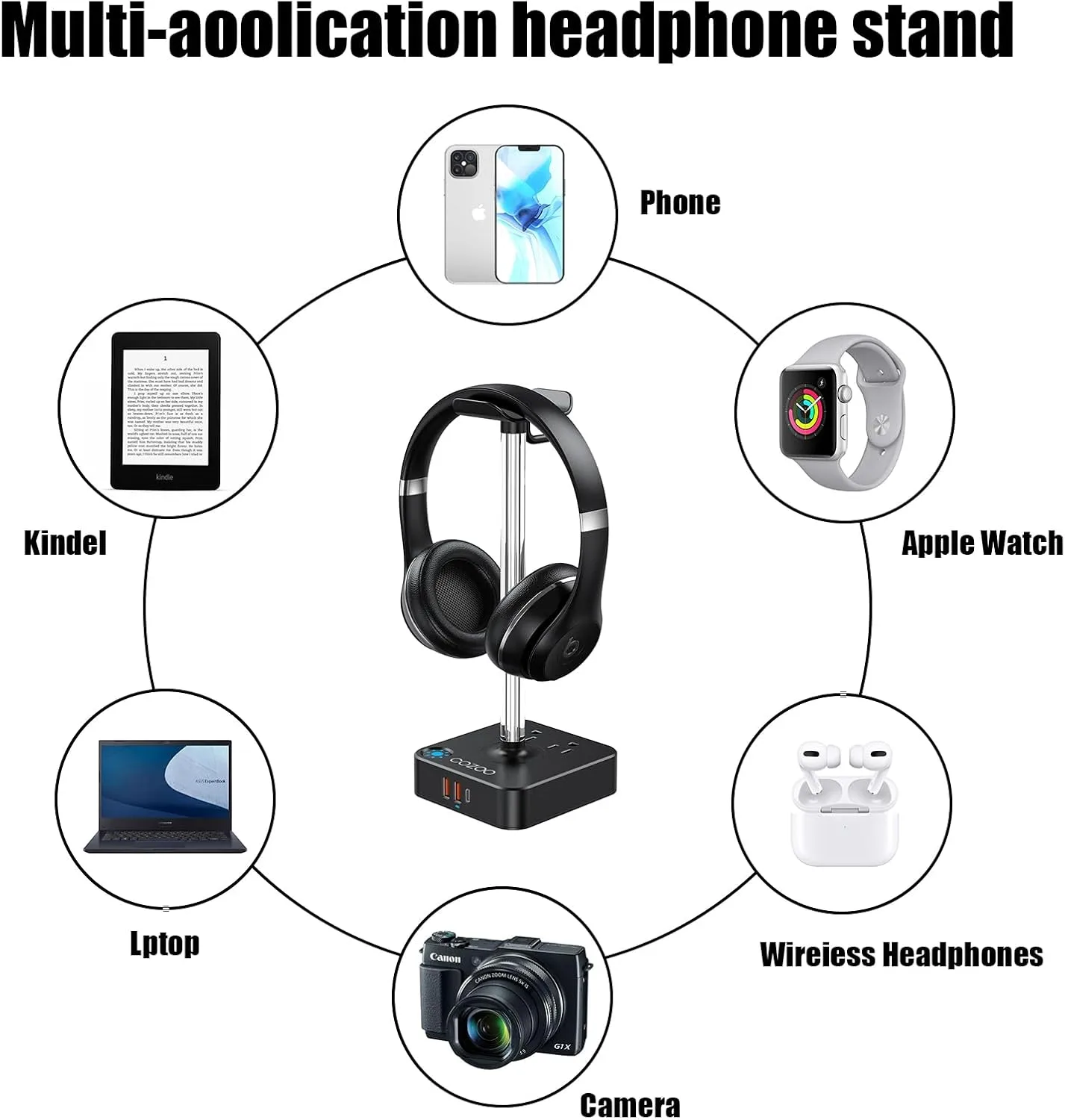 cozoo Headphone Stand with Charger, USB C, Gifts for Gamers Men, Black Pro