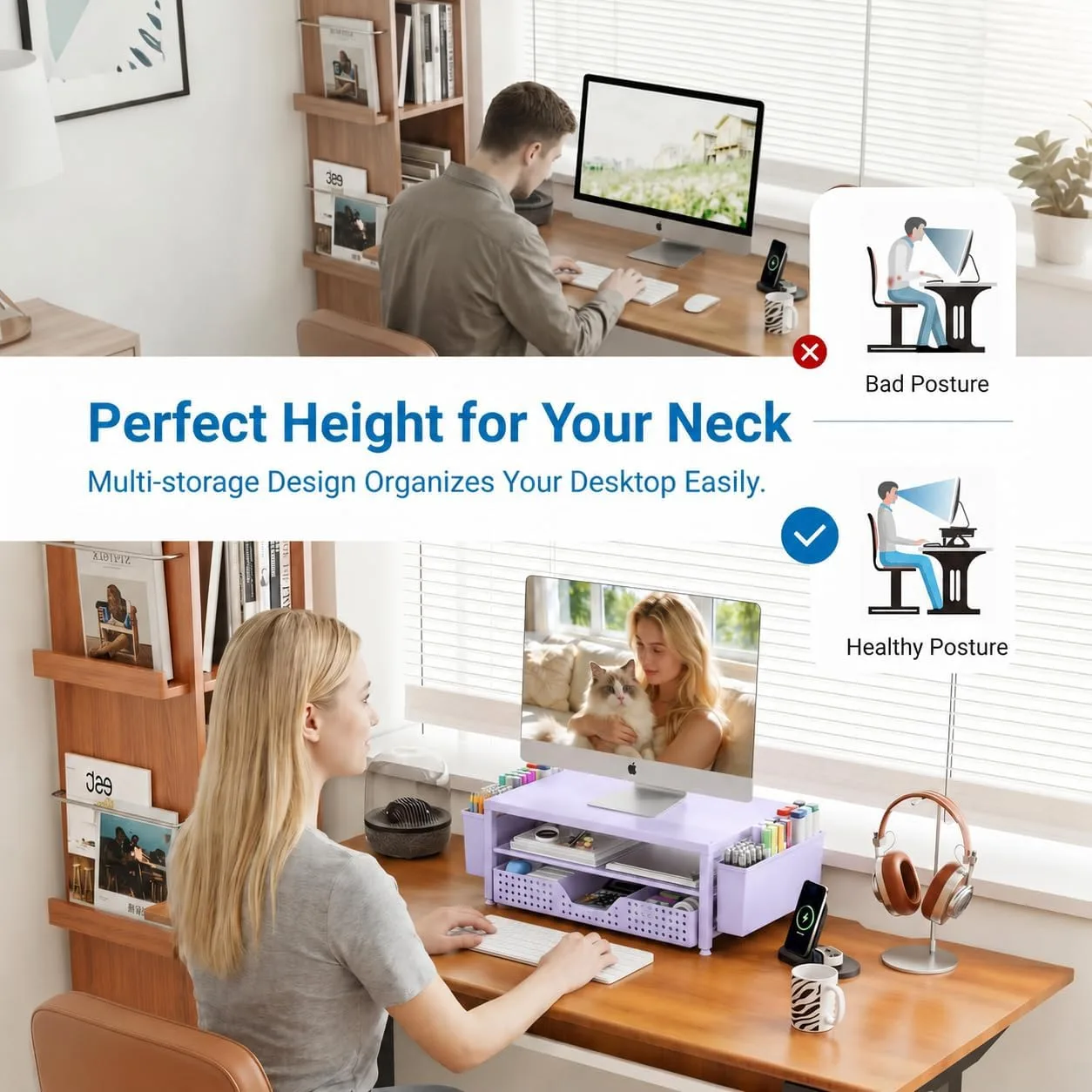 OPNICE Desk Organizer, Monitor Stand Riser with Drawer and 2 Pen Holders