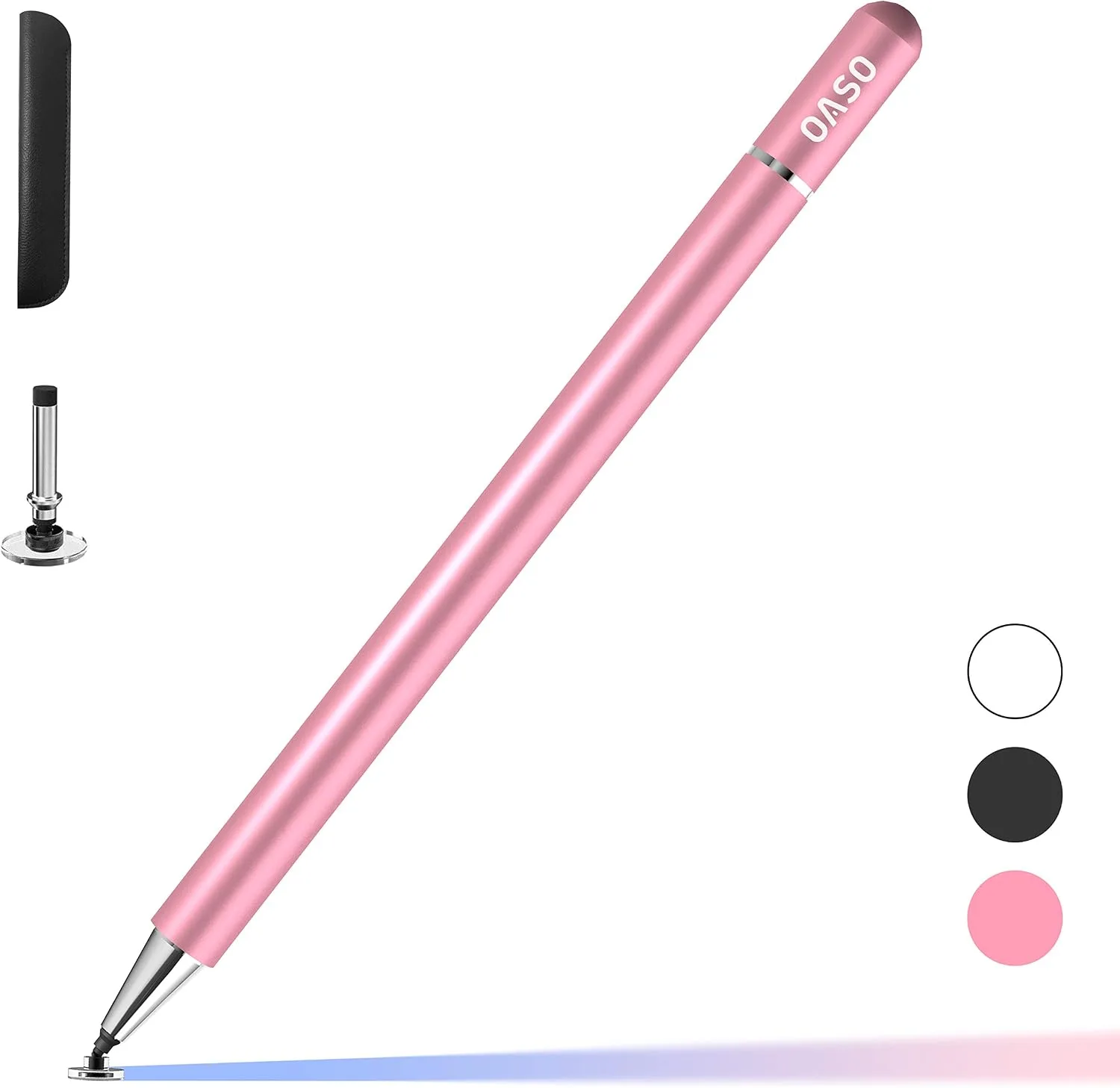 Lápiz táctil Oaso con punta de disco y tapa magnética para tablet Samsung y Apple iPad rosa