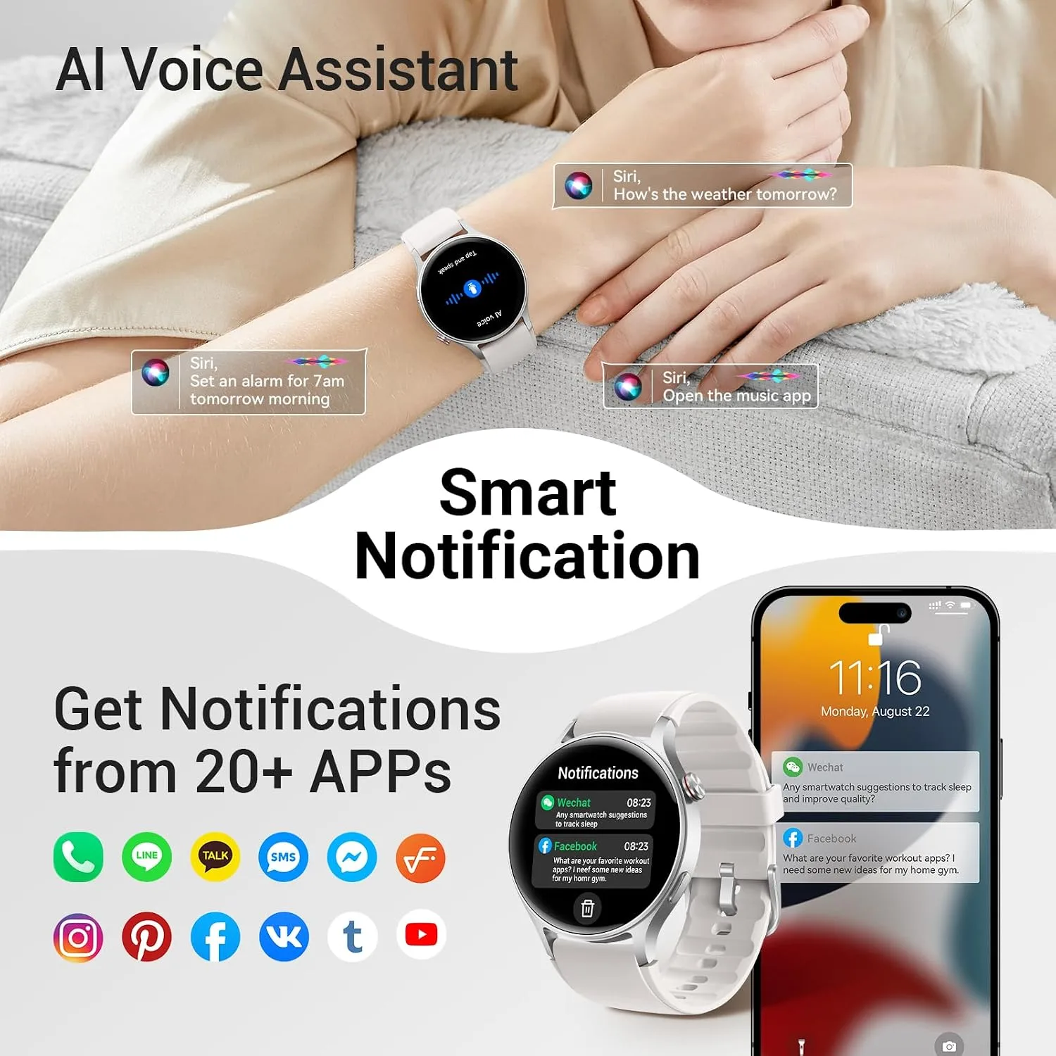 Fitpolo Smart Watch for Men Women,1.32" AMOLED Fitness Tracker (Bone White)