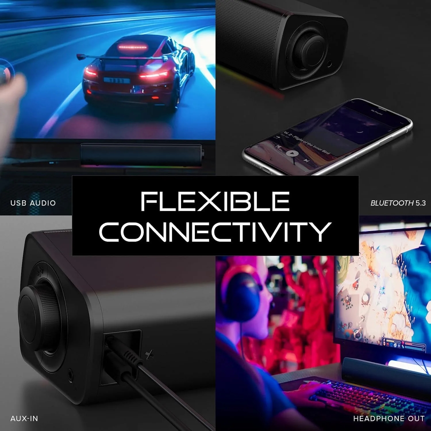 Creative Sound Blaster GS3 Compact RGB Gaming Soundbar, Superwide, Black