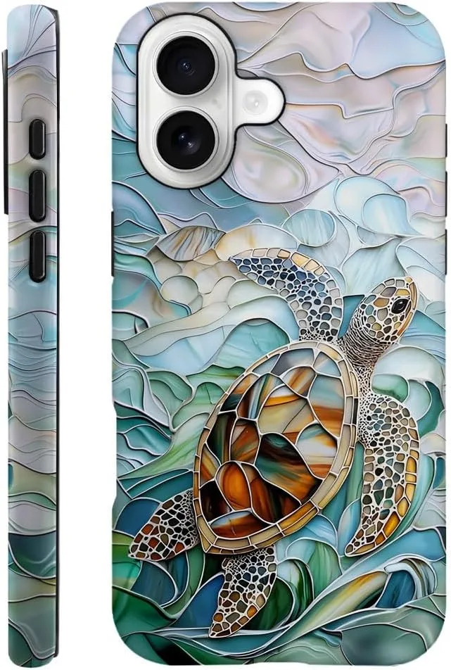 Case Compatible with iPhone 17,Fall Prevention Hybrid 2-Layer Hard Shell Phone Cover for Girls Boys,Oceans Turtle Sea