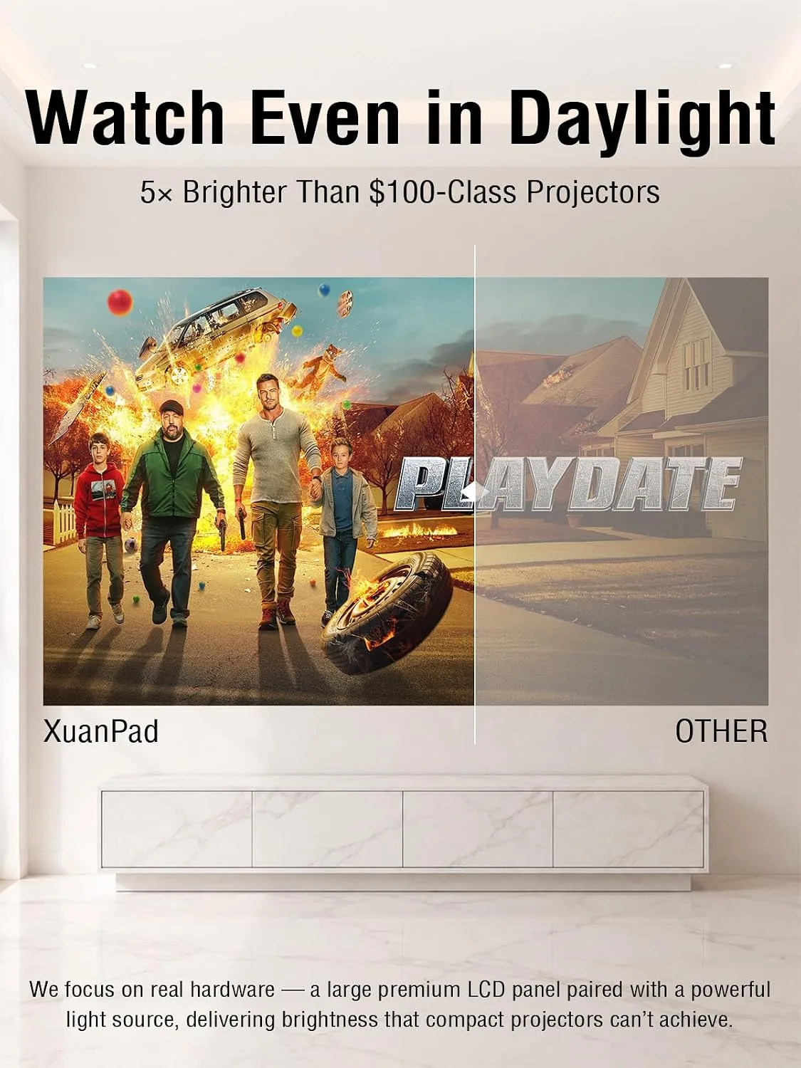 XuanPad [VIDAA Live TV & 6000 ANSI & Now with Netflix] 4K Smart Projector with WiFi and Bluetooth, AI Voice Control, XuanPad White Portable Outdoor Movie Projector 4k, 42W Dolby Audio, Auto Focus & Ke