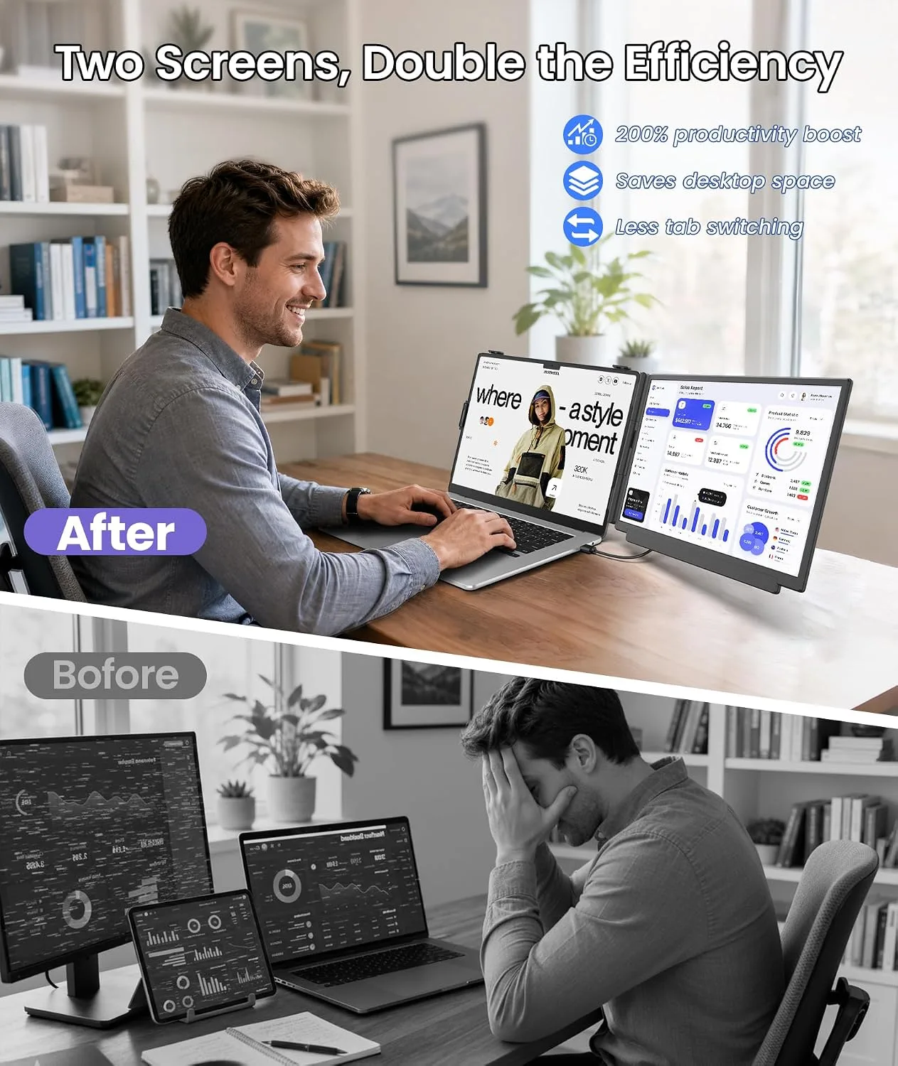 15.6" Laptop Screen Extender, 1080P FHD Detachable Monitor Extender