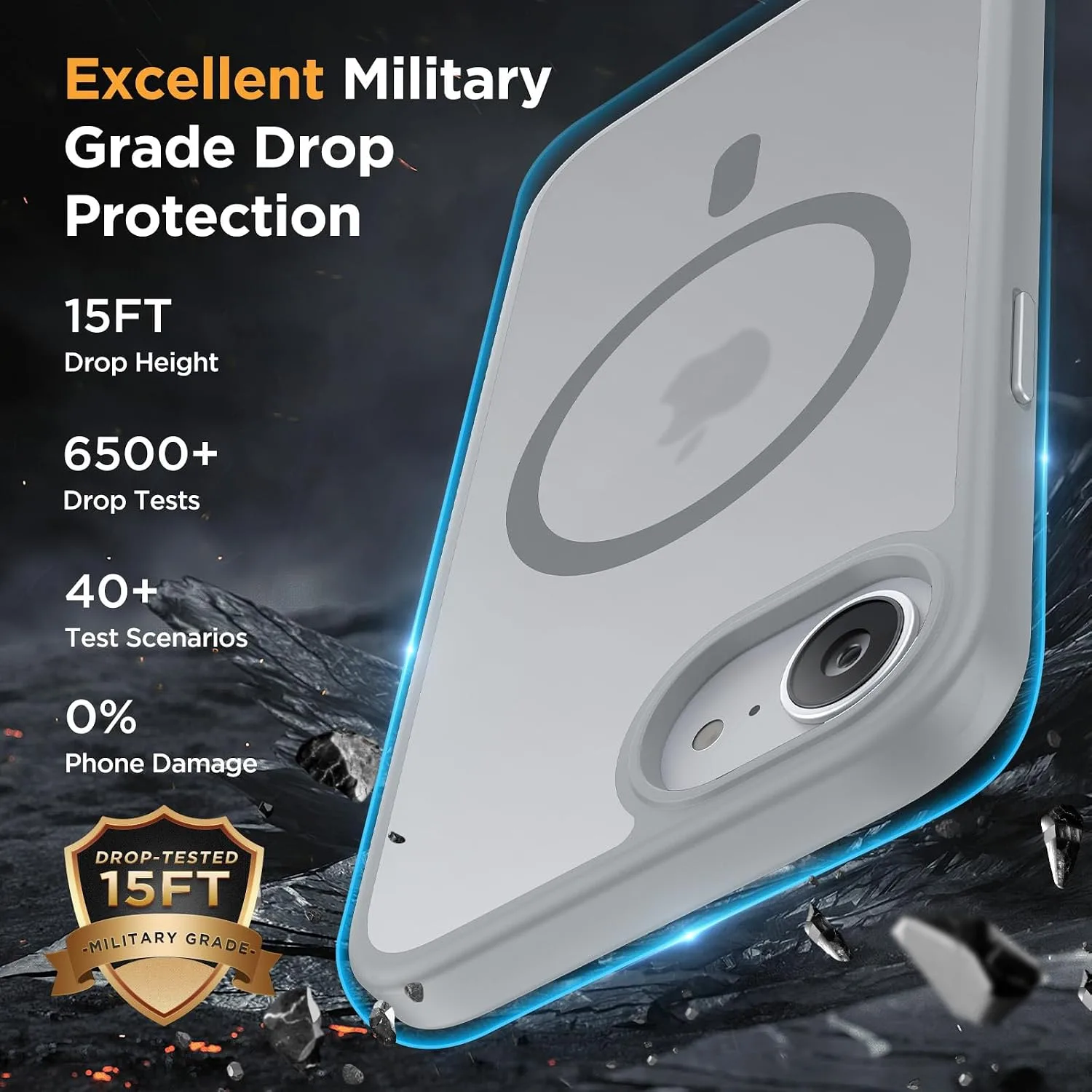 Miracase for iPhone 16e case & iPhone 17e Case for MagSafe [with 2×9H+ Screen Protectors] TOP Military-Grade Protection Shockproof with Velvet Touch for iPhone 16e/17e Phone Case 6.1", Matte Grey