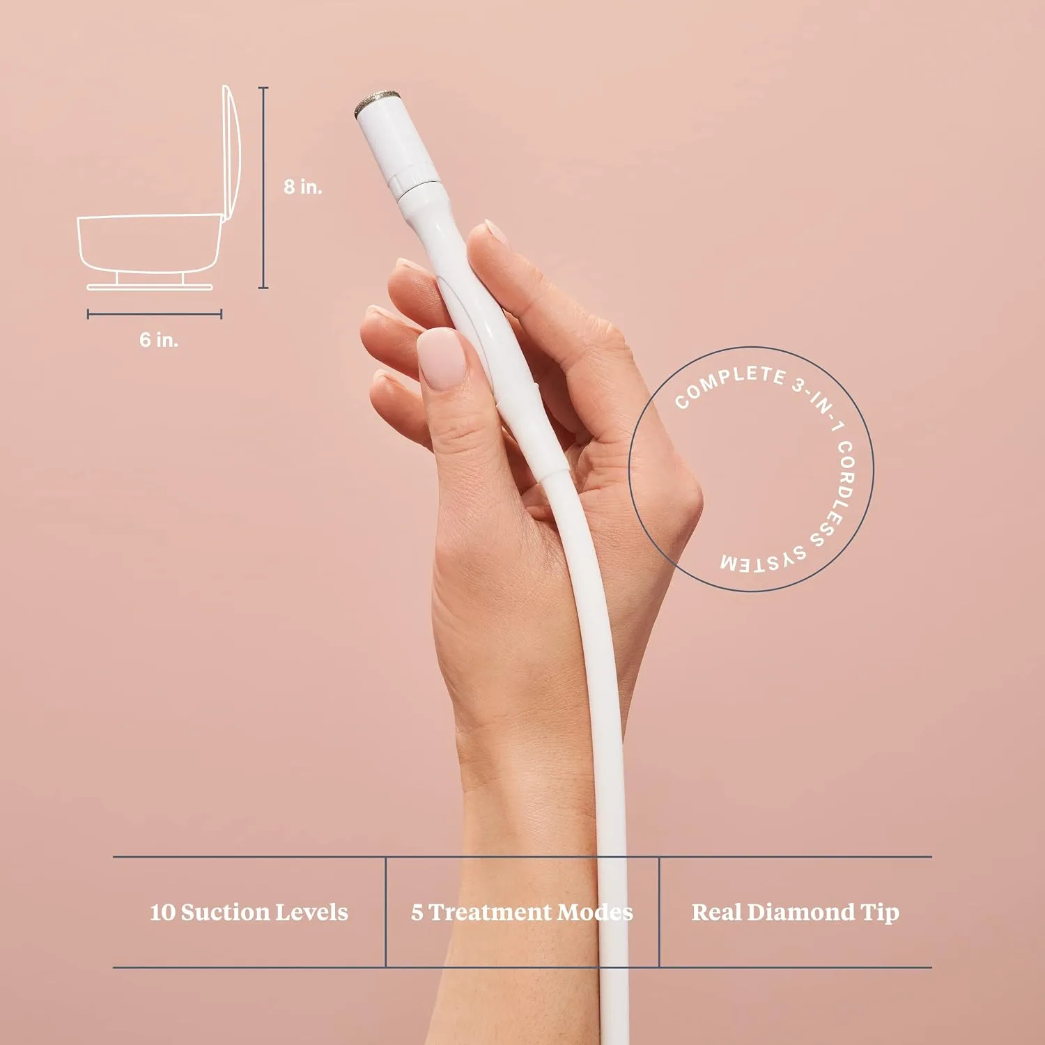 Trophy Skin UltradermMD - 3 in 1 Home Spa Microdermabrasion - Deep Skin Exfoliator Machine with Real Diamond and Pore Extractor Tips - Rejuvenate Face Skin and Even Out Skin Tone - Blush