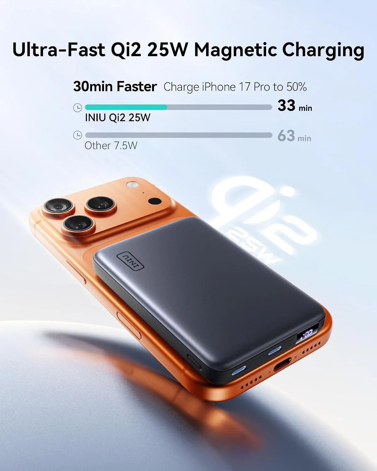 INIU Magnetic Slimmest Power Bank, 10000mAh Qi2.2 Portable Charger