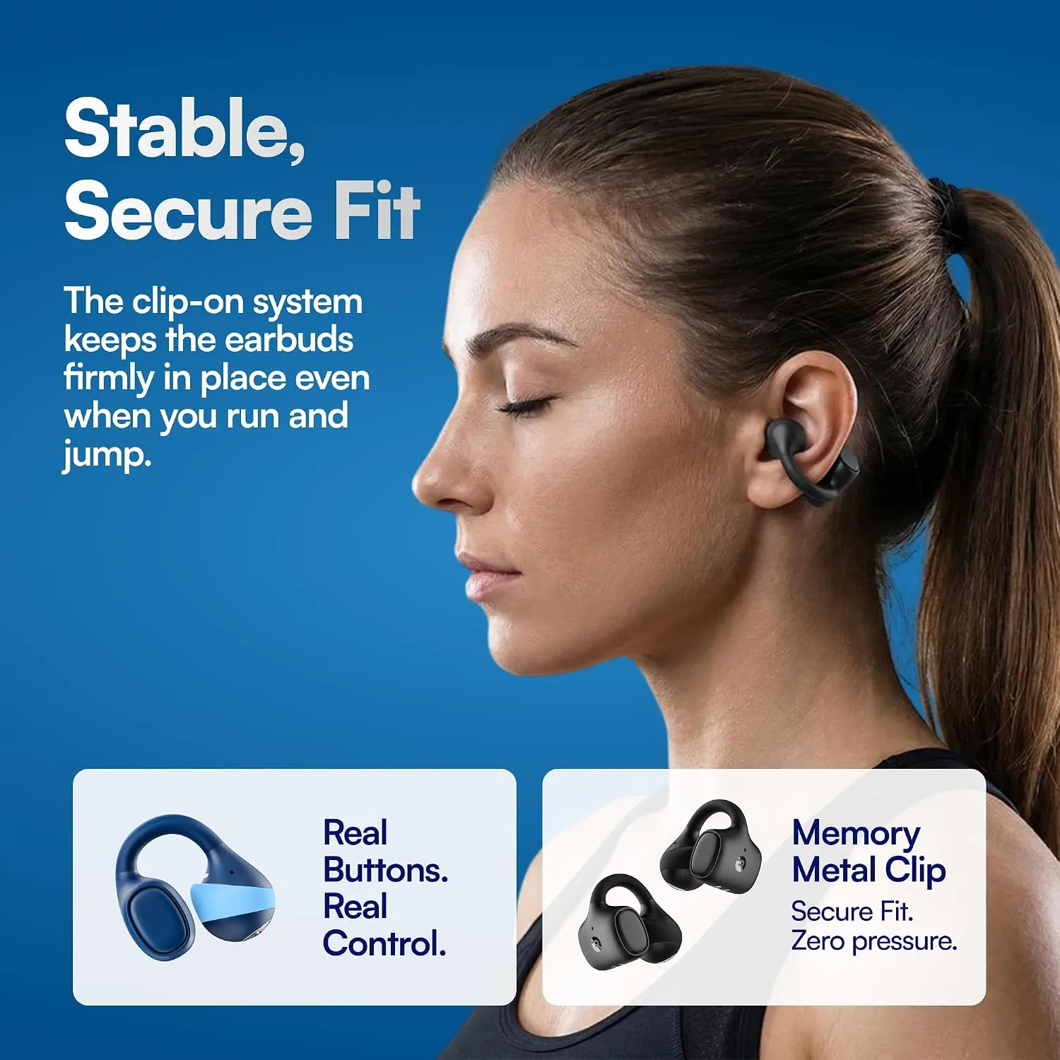 Raycon Everyday Clip On Earbuds, Open Ear & Water Resistant, 30Hr (Black)