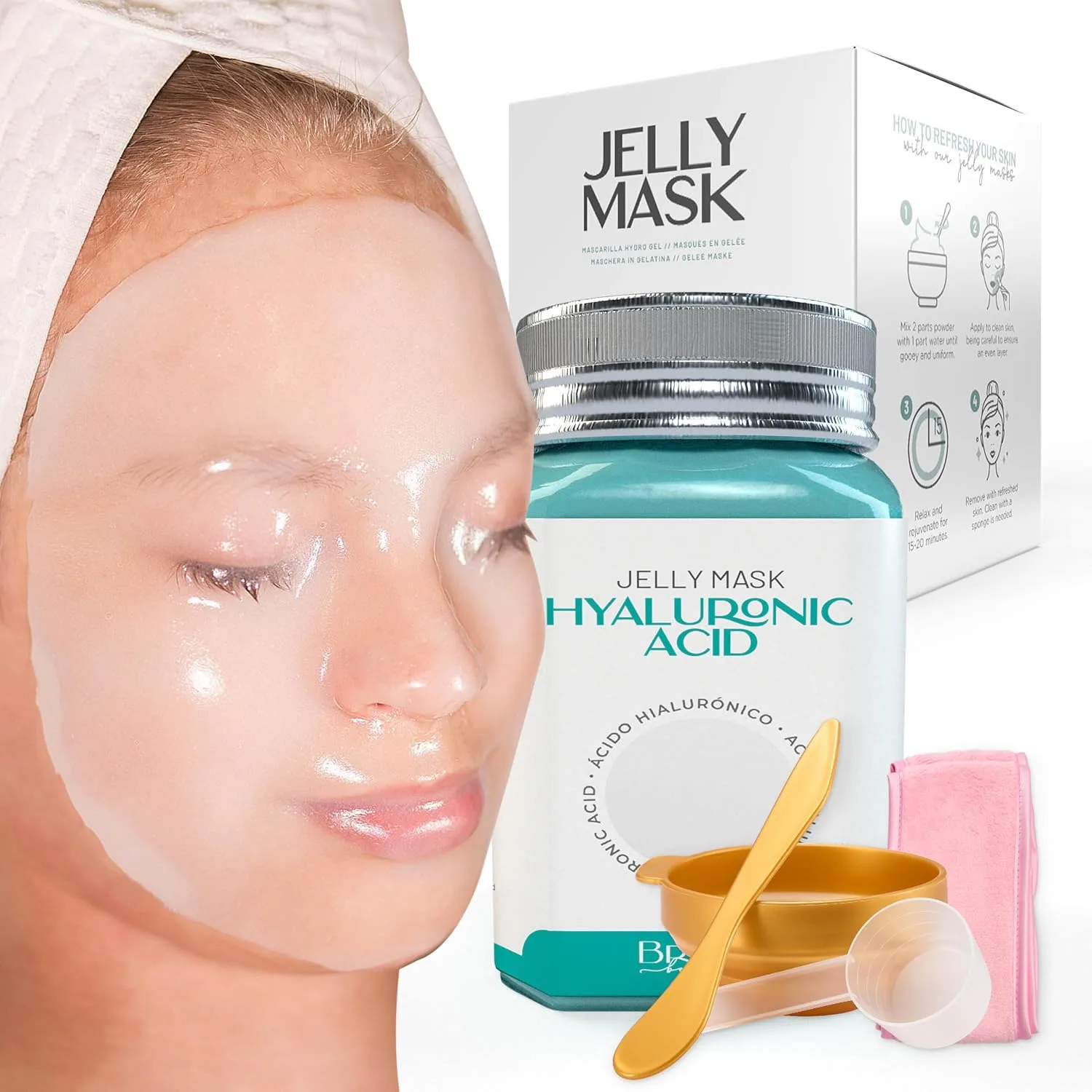 BRÜUN Peel-Off Hyaluronic AC Jelly Mask for Face Care – A 23 fl oz Rubber Mask Jar for 30 to 35 Treatments – A Skin Care Moisturizing Gel Mask of Spa Set for Men, Women and Adults