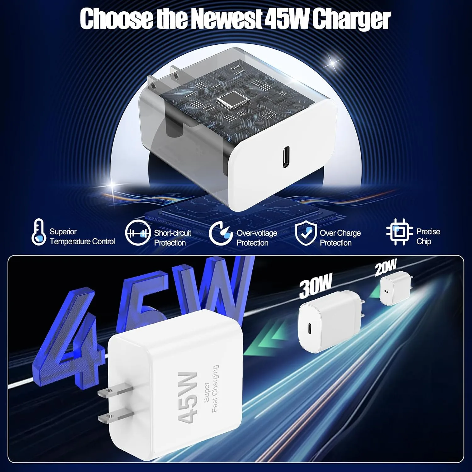 45W iPhone 18 17 16 Pro Max Charger Fast Charging with Braided Fast Cable
