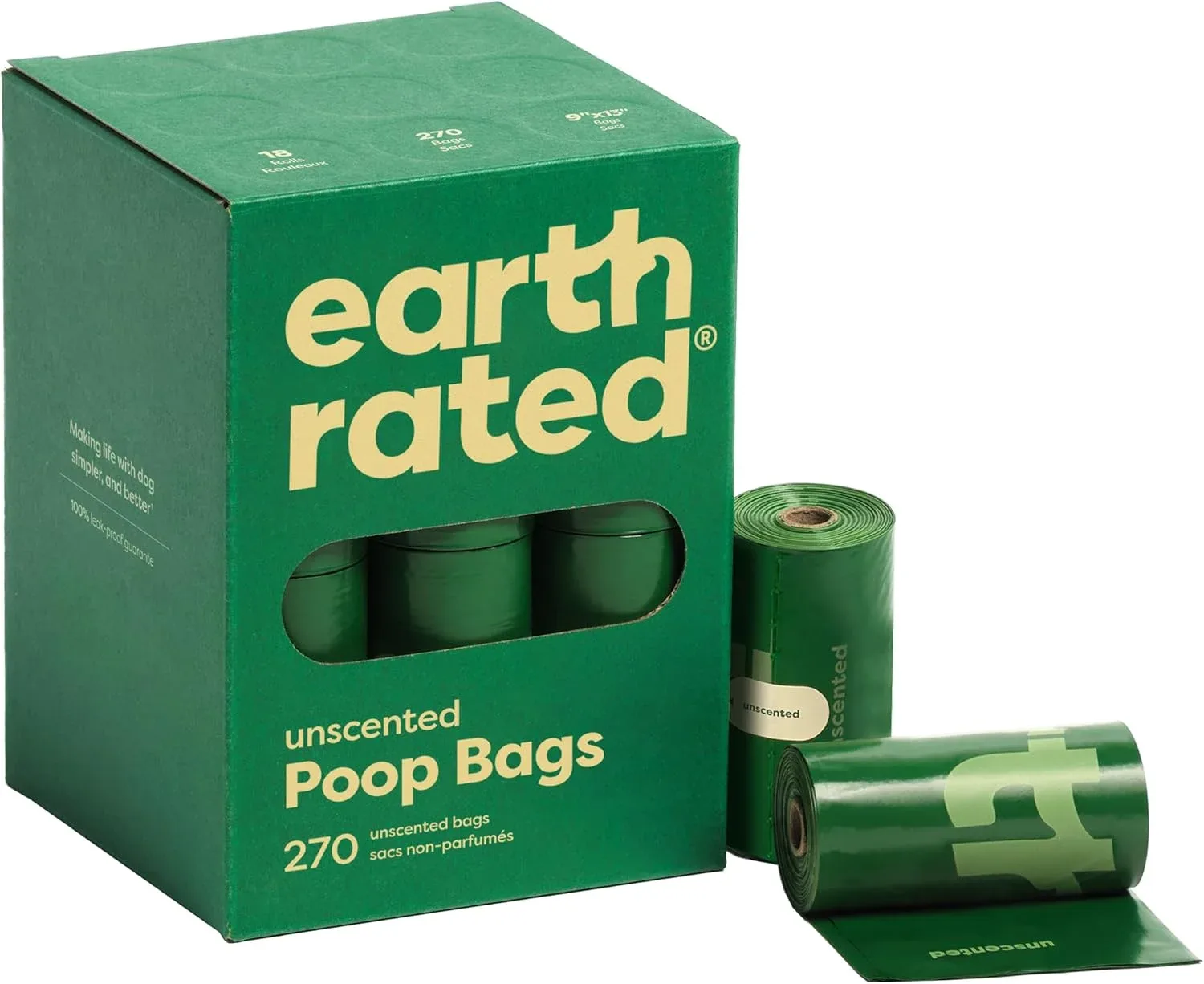 Bolsas para desechos de perro Earth Rated en rollos de recarga, 270 bolsas, sin aroma