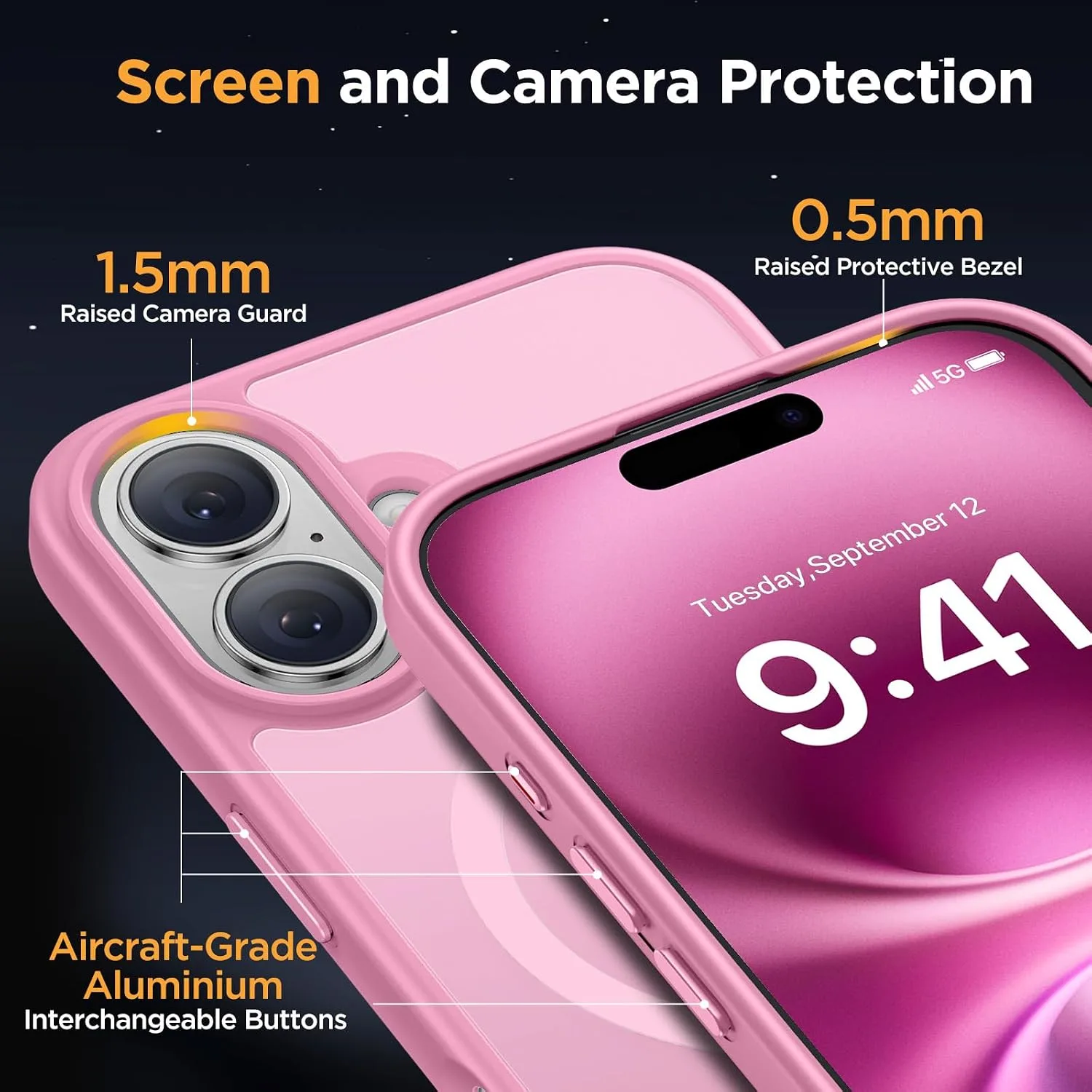 Miracase Magnetic Series for iPhone 16 Case [Compatible with MagSafe] Military-Grade Protection, Anti-Fingerprint, Slim Phone Case for iPhone 16 6.1 inch - Messy Pink