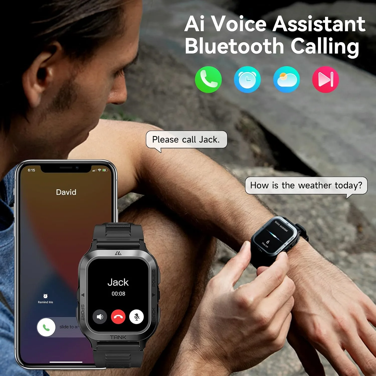 AMAZTIM M2 Smart Watch, 5 ATM & IP69K Waterproof, Extra-Long Battery Life