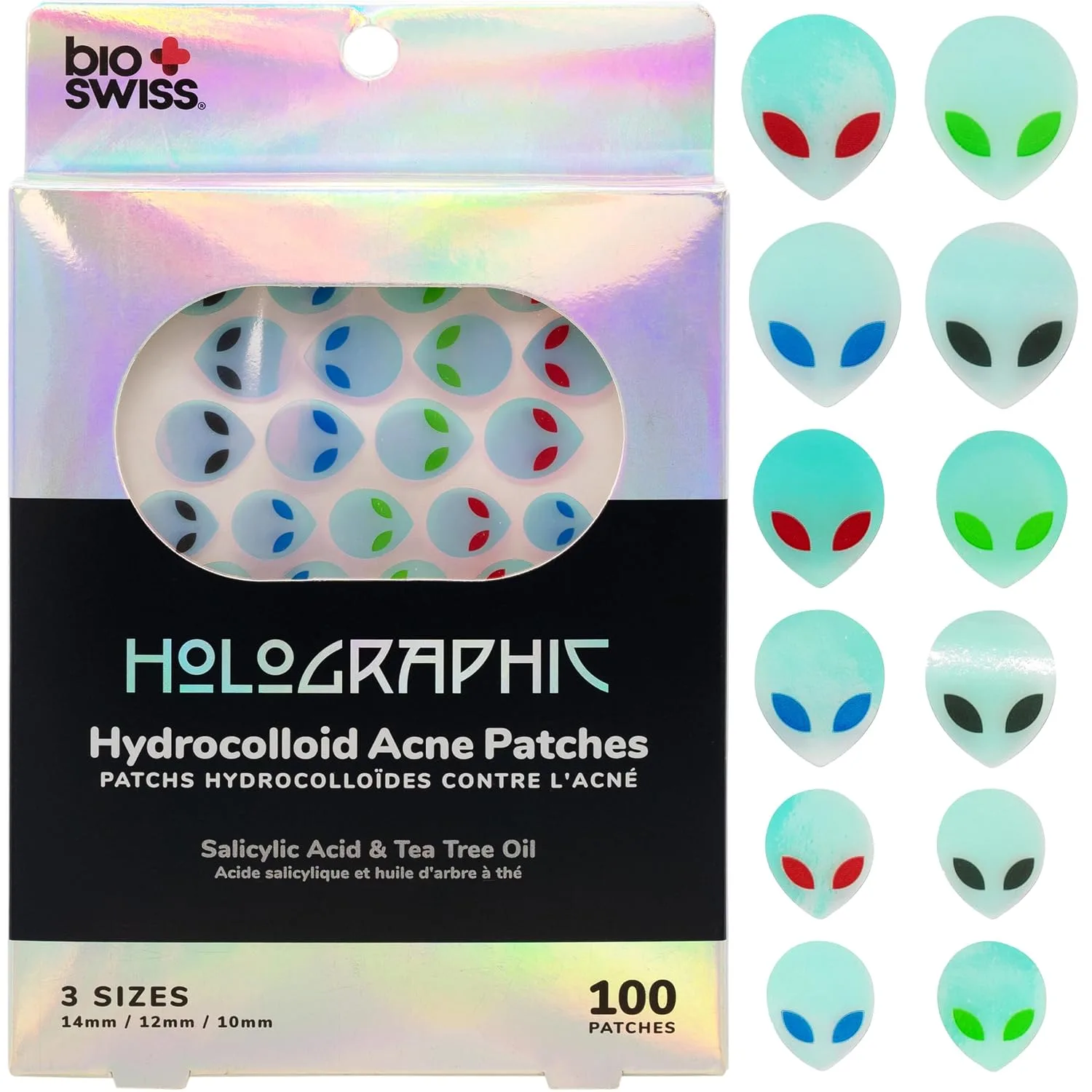 BioSwiss Pimple Patches, Holographic Alien Patch for Zits and Blemishes, Hydrocolloid Spot Stickers for Face and Skin, 100 Count