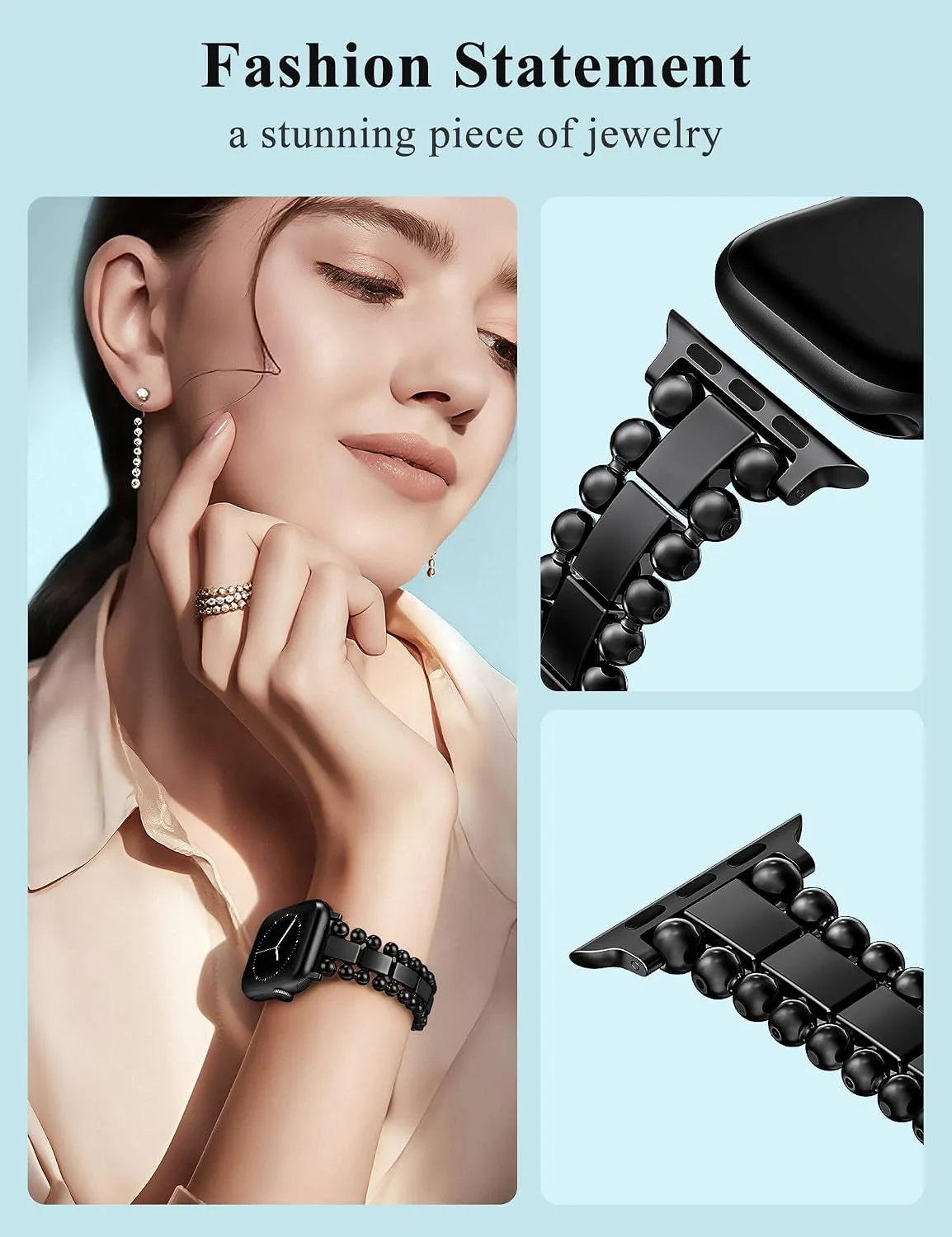 TOYOUTHS Dressy Metal Beaded Bracelet for Apple Watch Bands Women