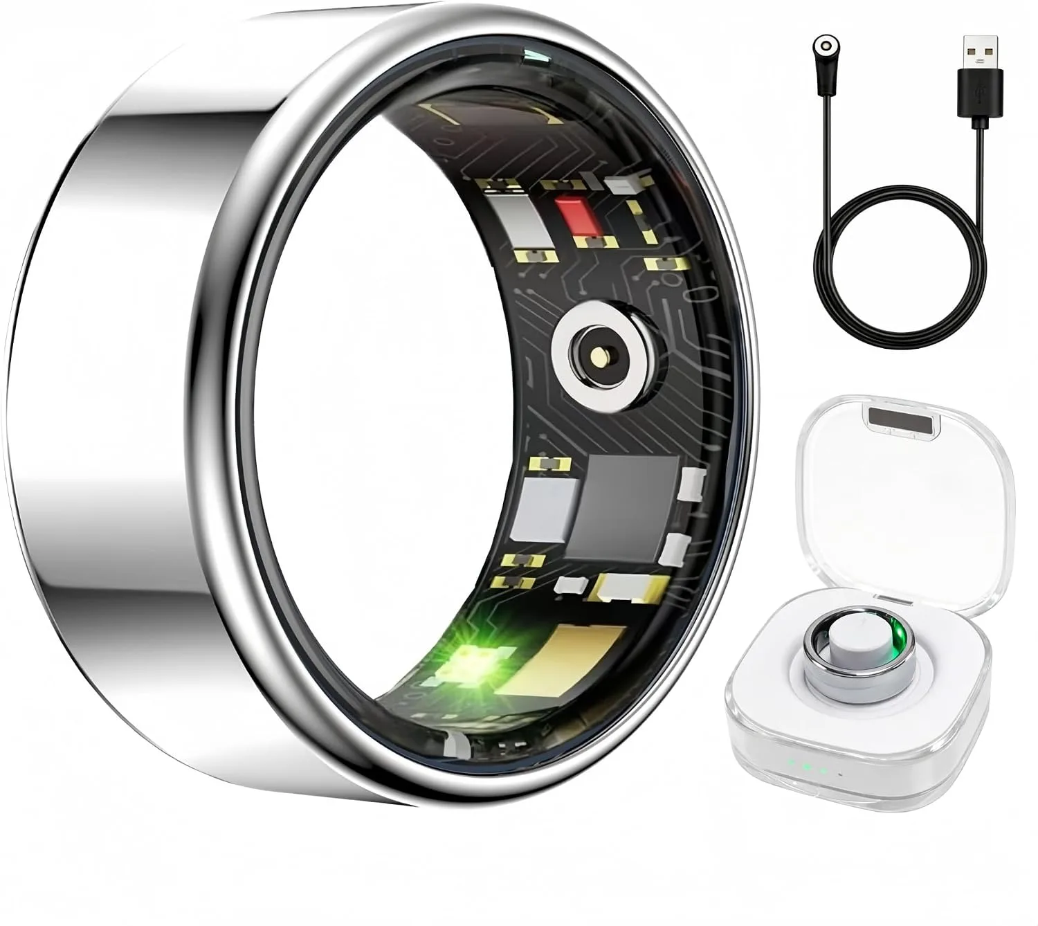 Smart Ring Health & Fitness Tracker for Men & Women (Silver, 11)
