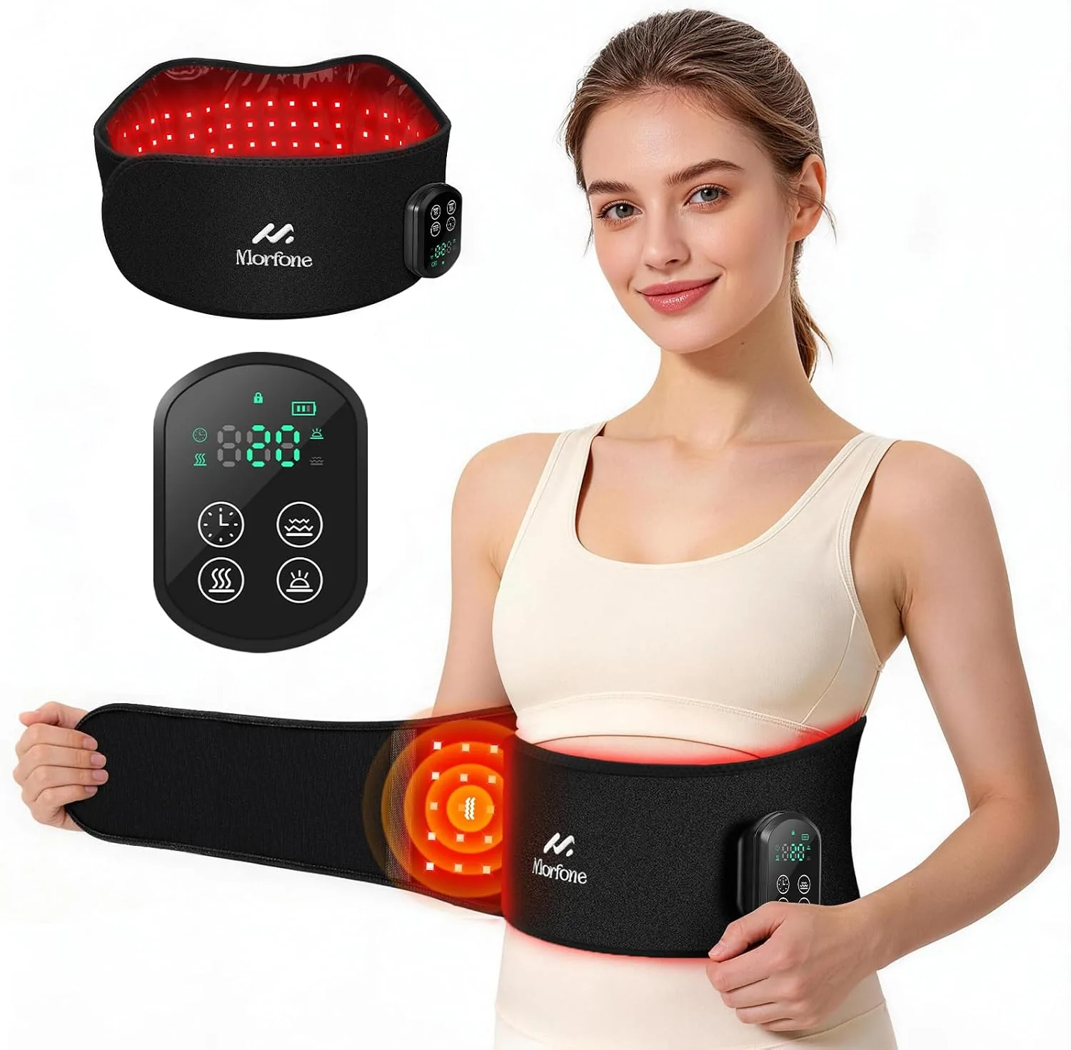 Cordless Red Light Therapy Belt for Body, Heat & Vibration, 660nm 850nm