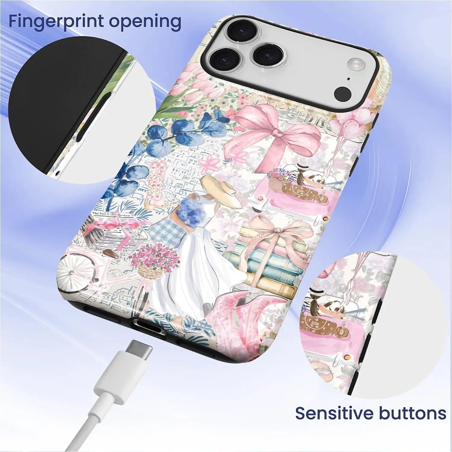 DAIZAG Case for iPhone 17 Pro Max,Mixed 2 Layer Design Shockproof Soft TPU Ddouble Protection Phone Case for iPhone 17 Pro Max-Magazine Books Flower Bow Collage