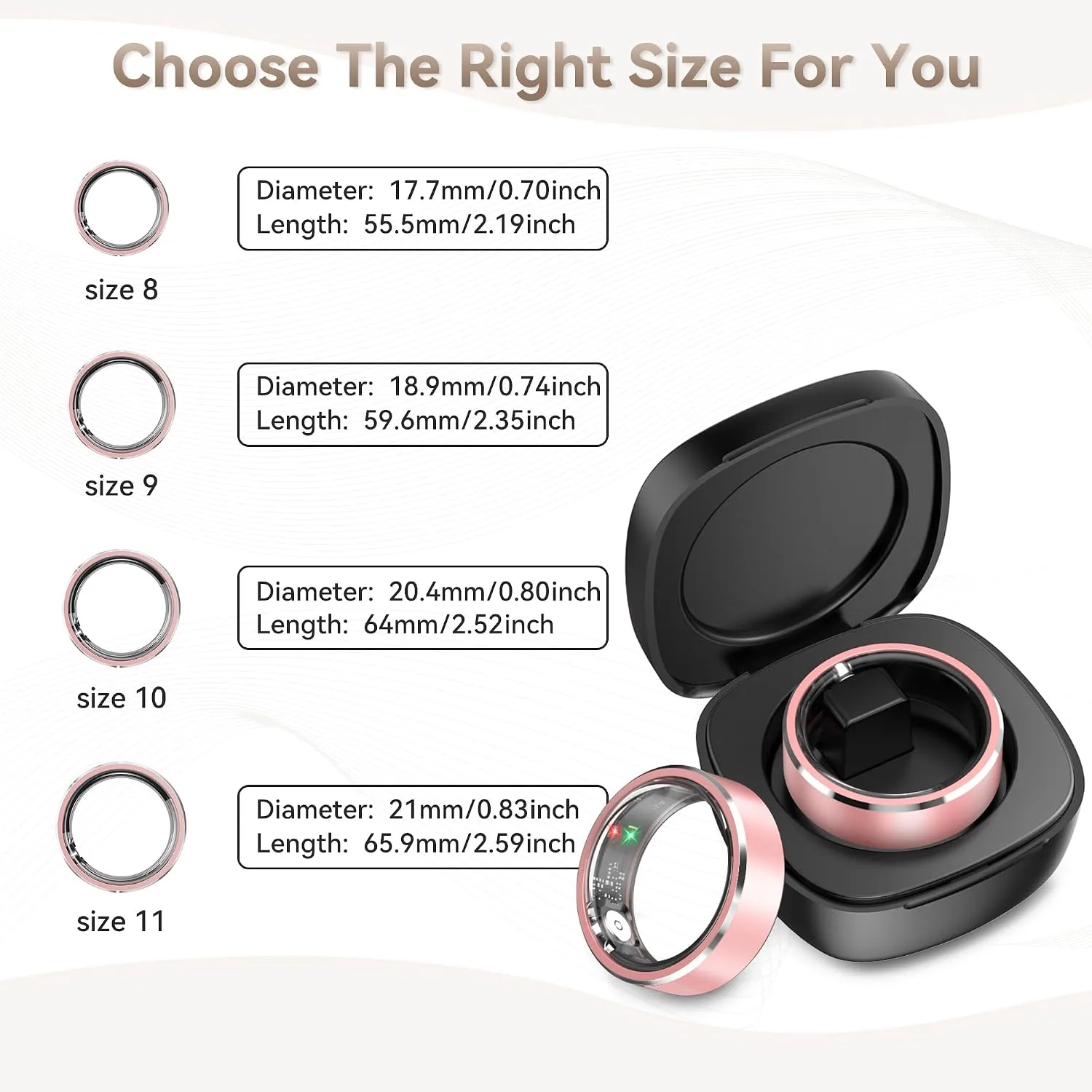 Smart Ring for Women, Fitness & Activity Tracker with Blood Pressure/Heart Rate Monitor, Sleep Tracker, Step Counter, IP68 Waterproof Ring for iOS & Android, Fast Charge, No Subscription (Pink,Size8)
