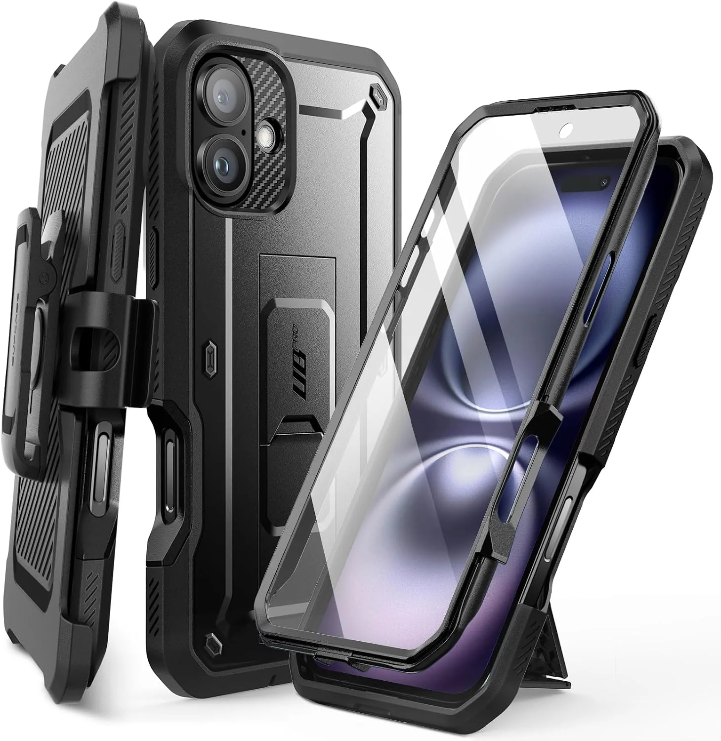 SUPCASE for iPhone 16 Case with Screen Protector & Kickstand, Black