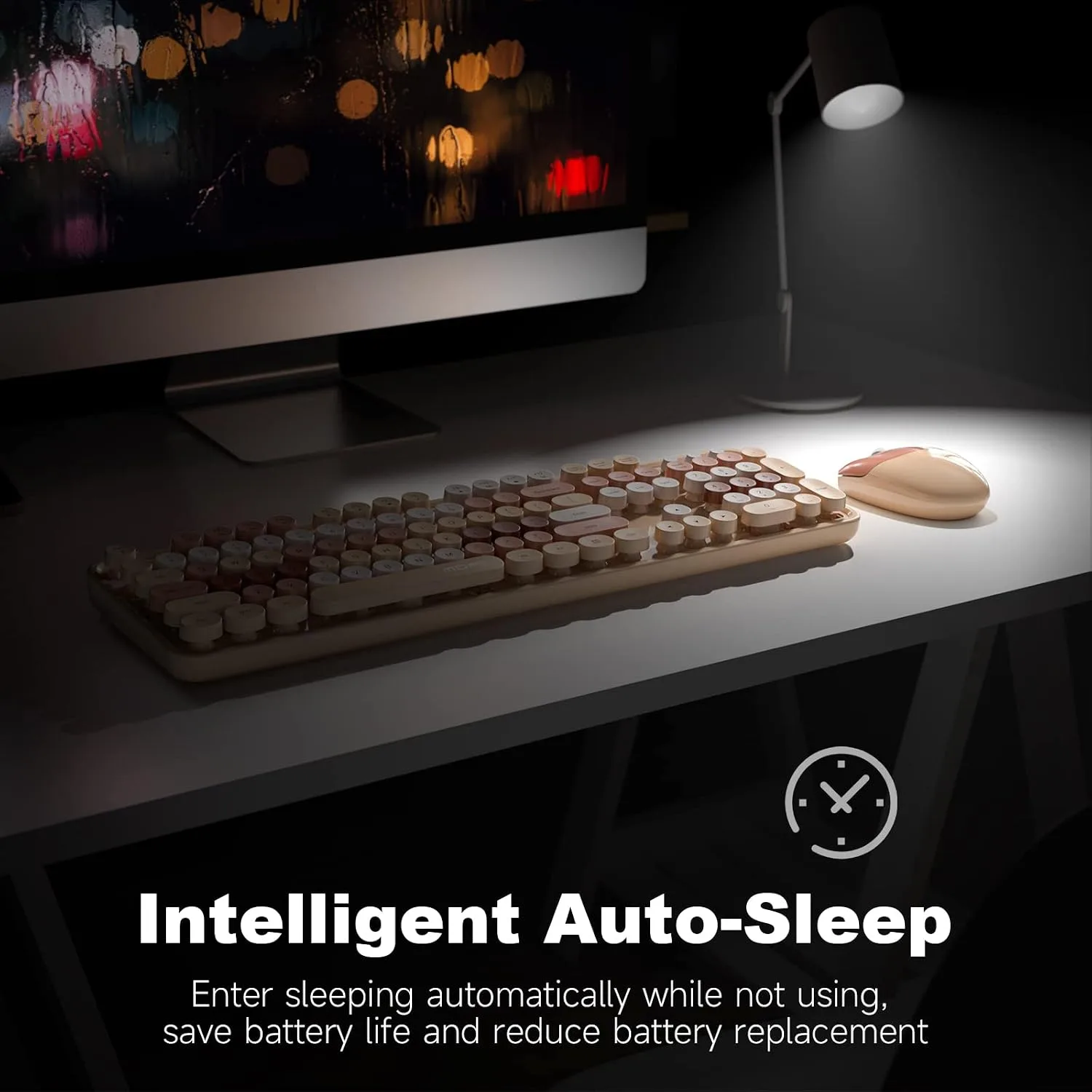 MOFII Wireless Keyboard and Mouse Combo,2.4GHz Retro Full-Size Keyboard with Number Pad and Cute Wireless Mouse for Computer PC Desktops Laptop WindowsxP/7/8/10(Milk Tea Colorful-B)