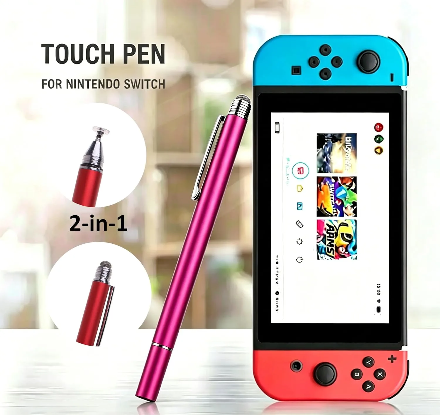 2-in-1 Stylus Pen for Nintendo Switch1/2/Lite/OLED, with Lanyard (Rosered)